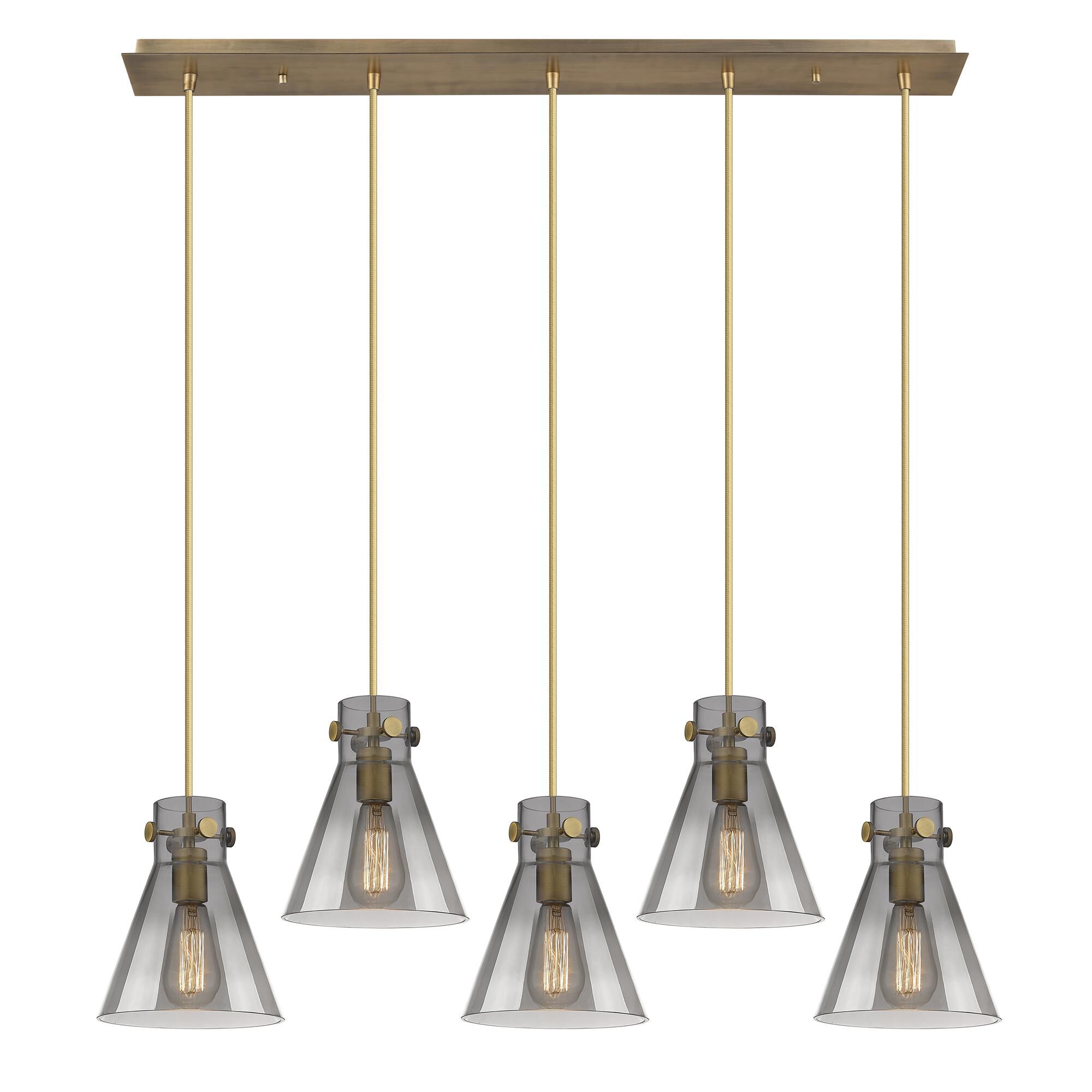 Shown in Brushed Brass finish and Light Smoke glass and Light Smoke Glass shade