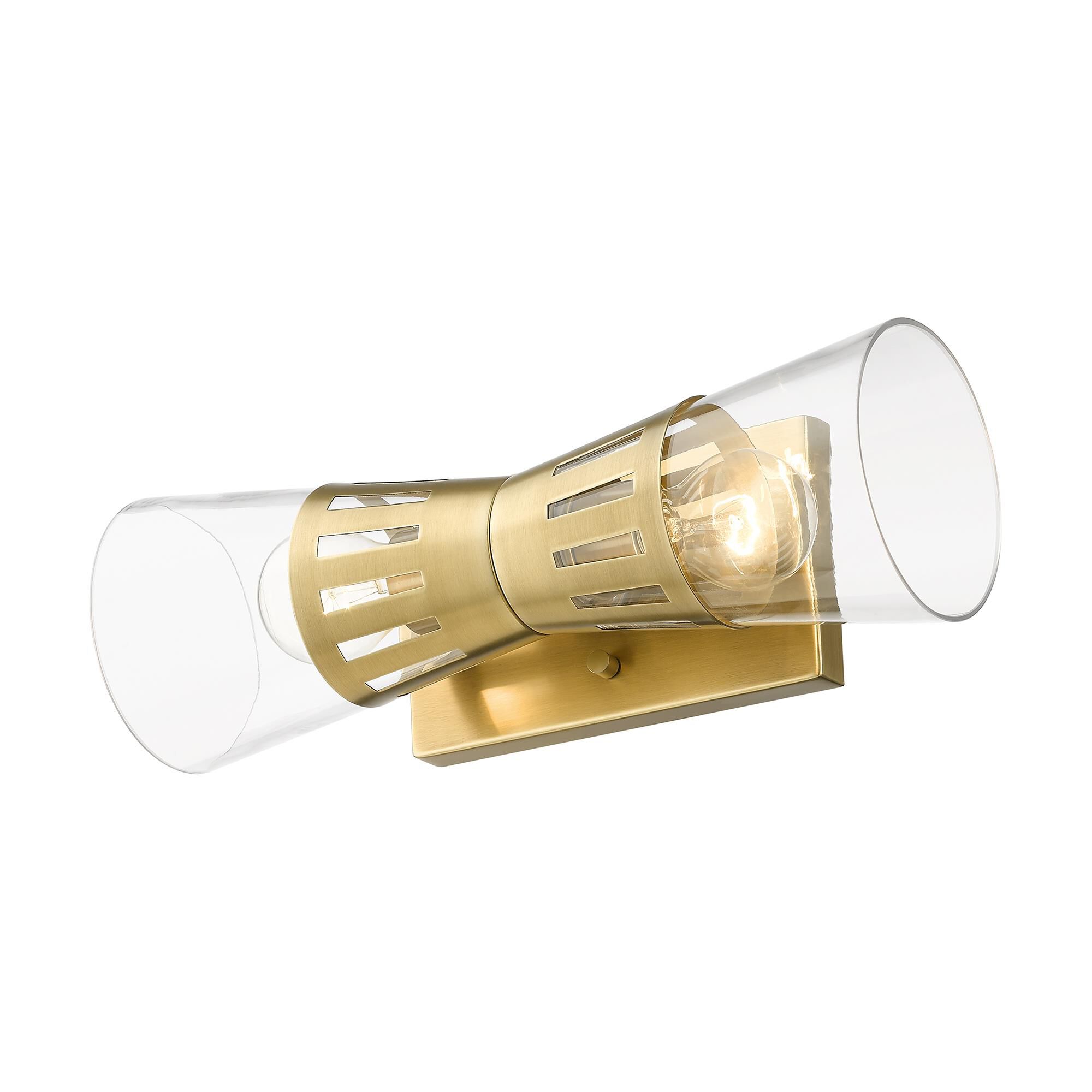 Shown in Natural Brass finish and Hand Blown Clear glass