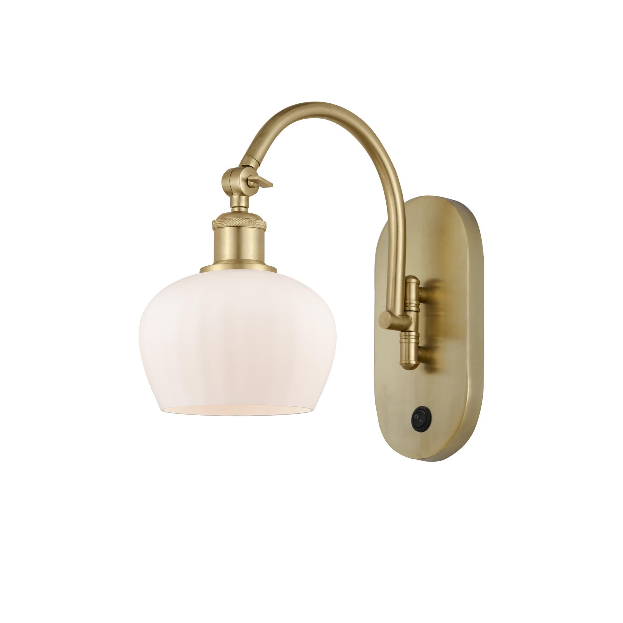 Shown in Satin Gold finish and Matte White glass