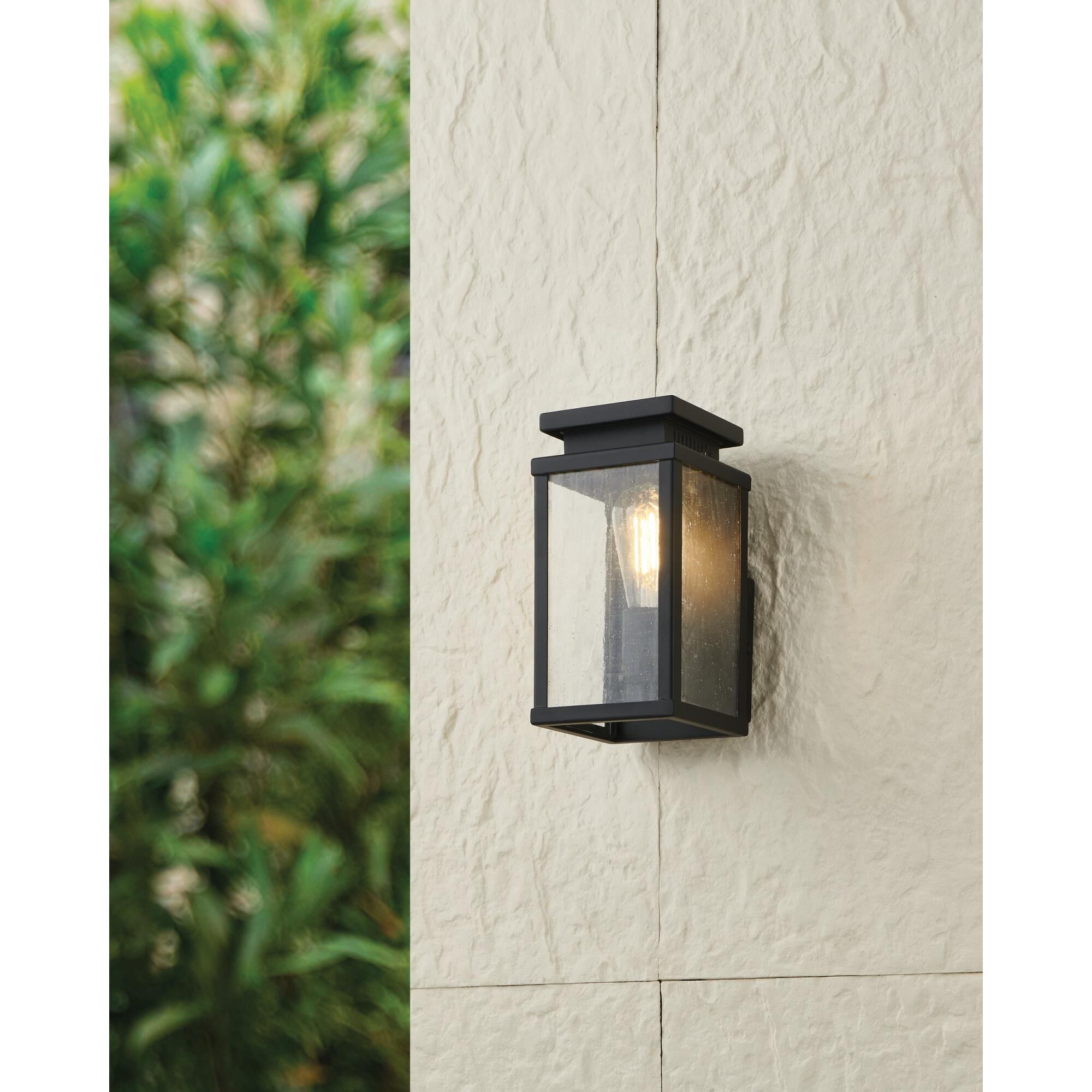 Shown in Matte Black finish and Clear Antique glass