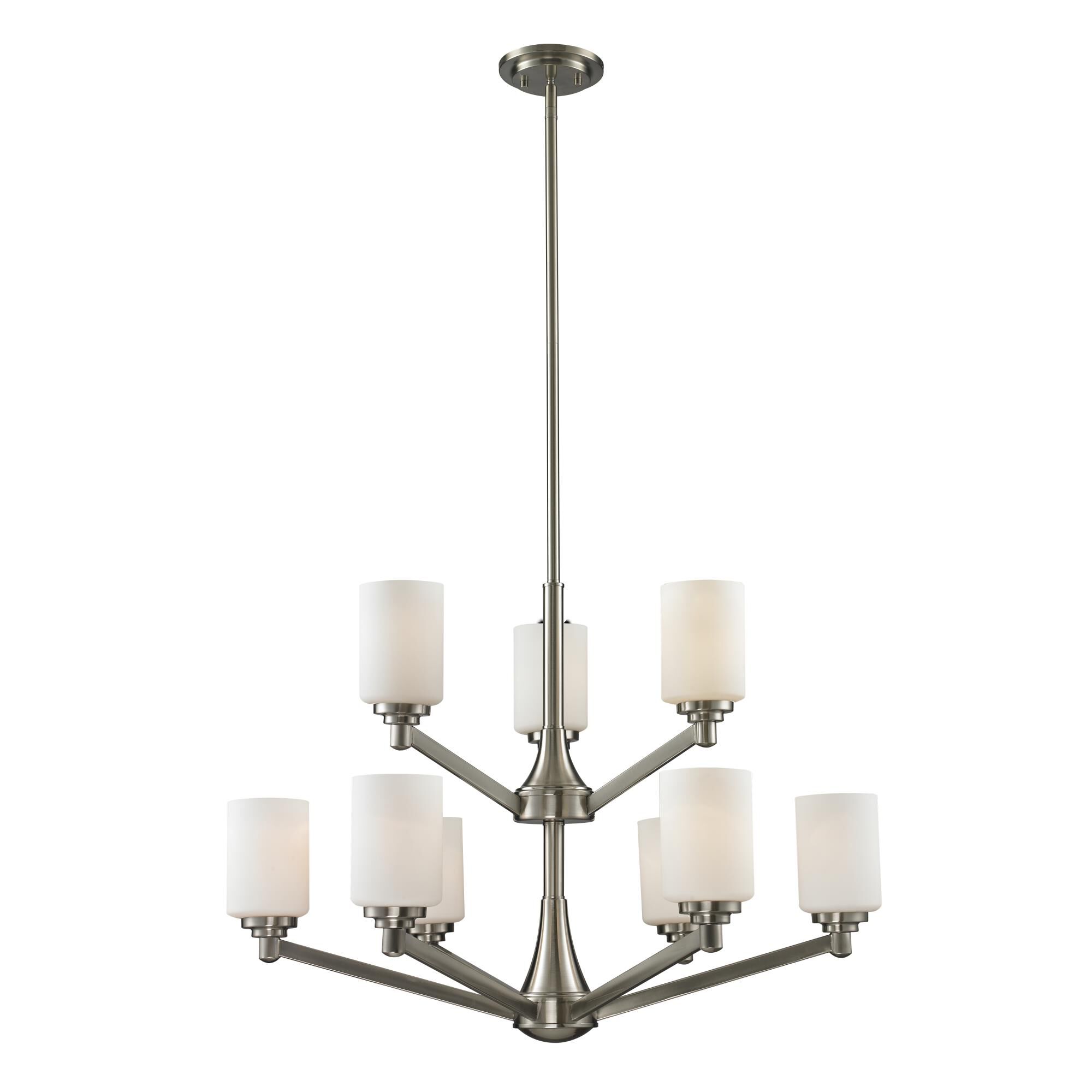 Shown in Brushed Nickel finish and Glass shade