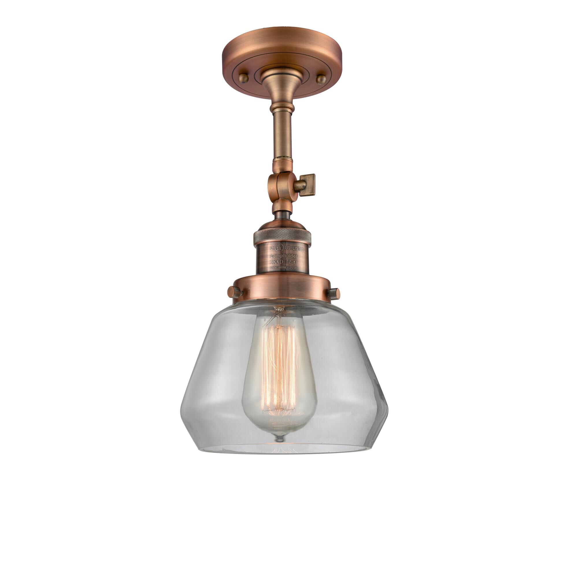 Shown in Antique Copper finish and Clear glass and None accent