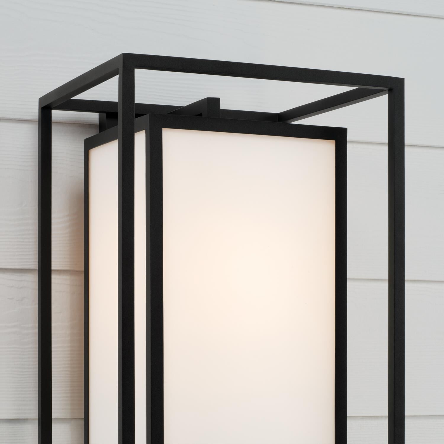 Shown in Black finish and Soft White glass