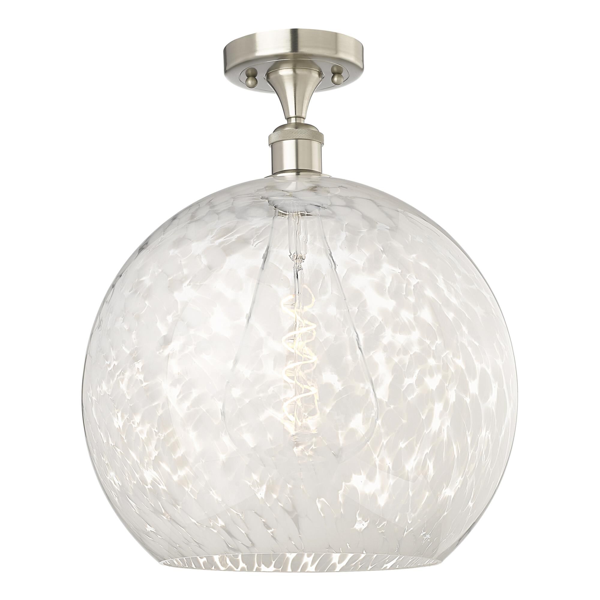 Shown in Brushed Satin Nickel finish and White Mouchette glass