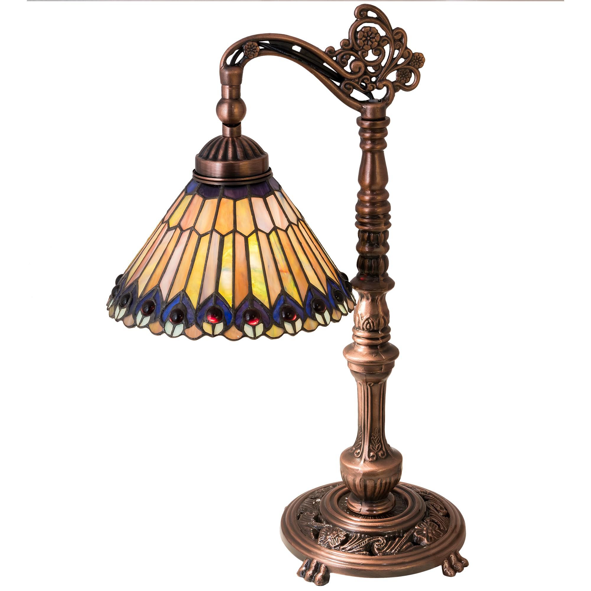 Tiffany Jeweled Peacock 19 Inch Desk Lamp by Meyda Lighting