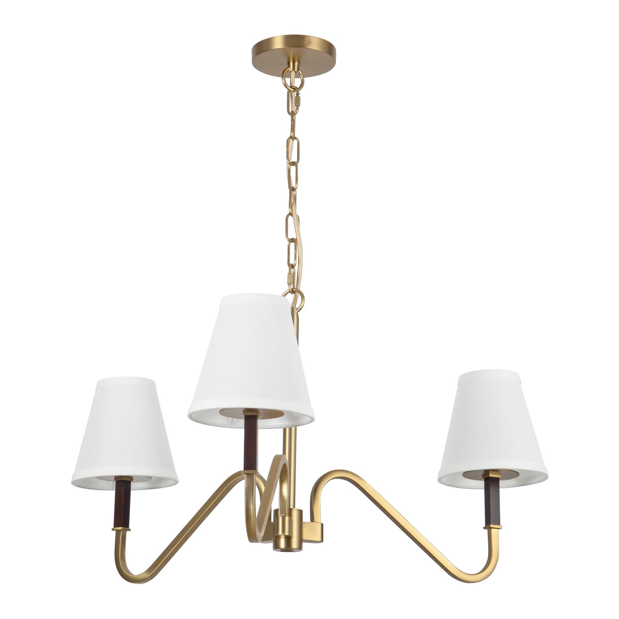 Shown in Brushed Gold finish and White Linen shade