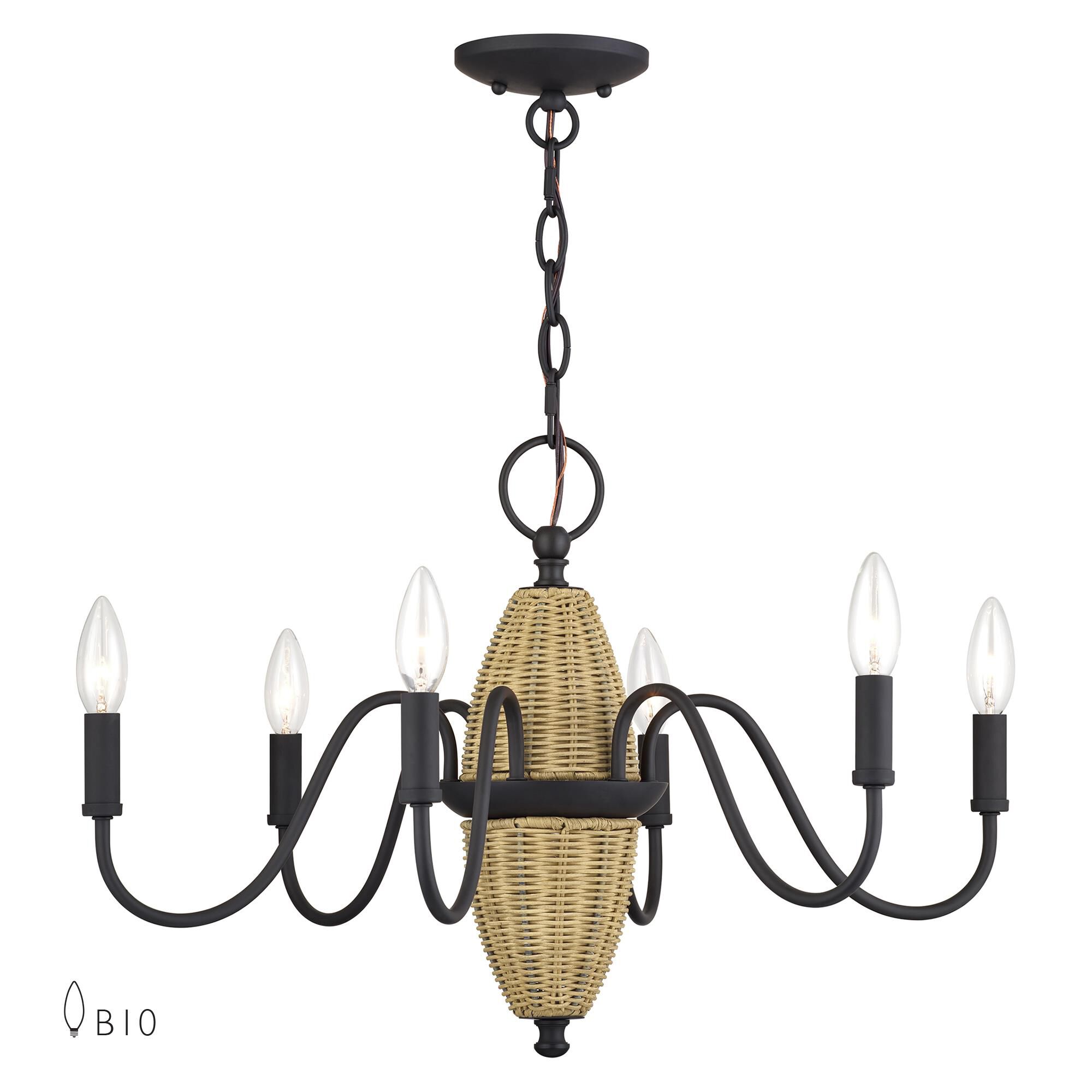 Shown in Bronze finish and Hand-Woven Rustic Walnut Color Rattan Column shade