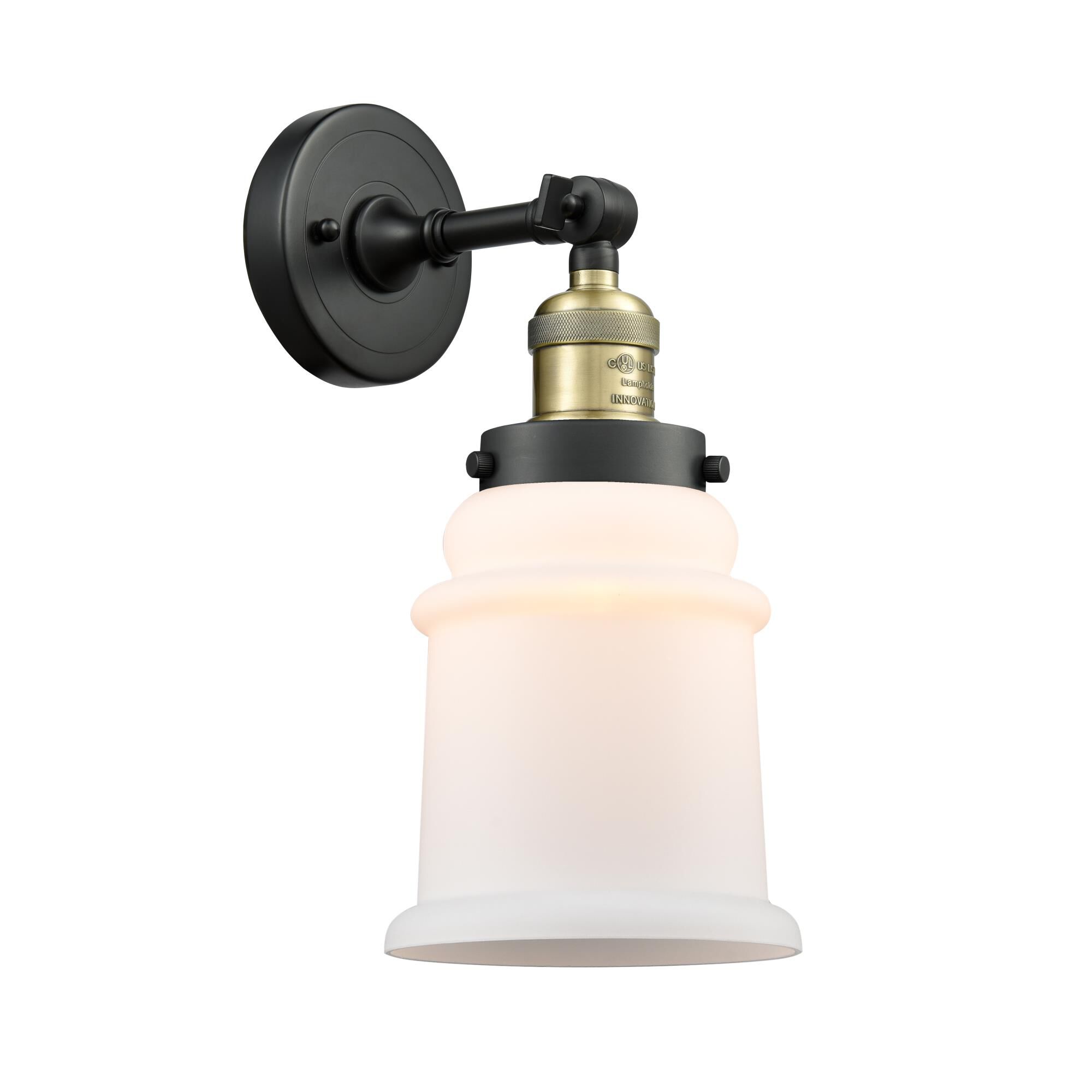 Shown in  Black Antique Brass finish and Matte White - Bell glass