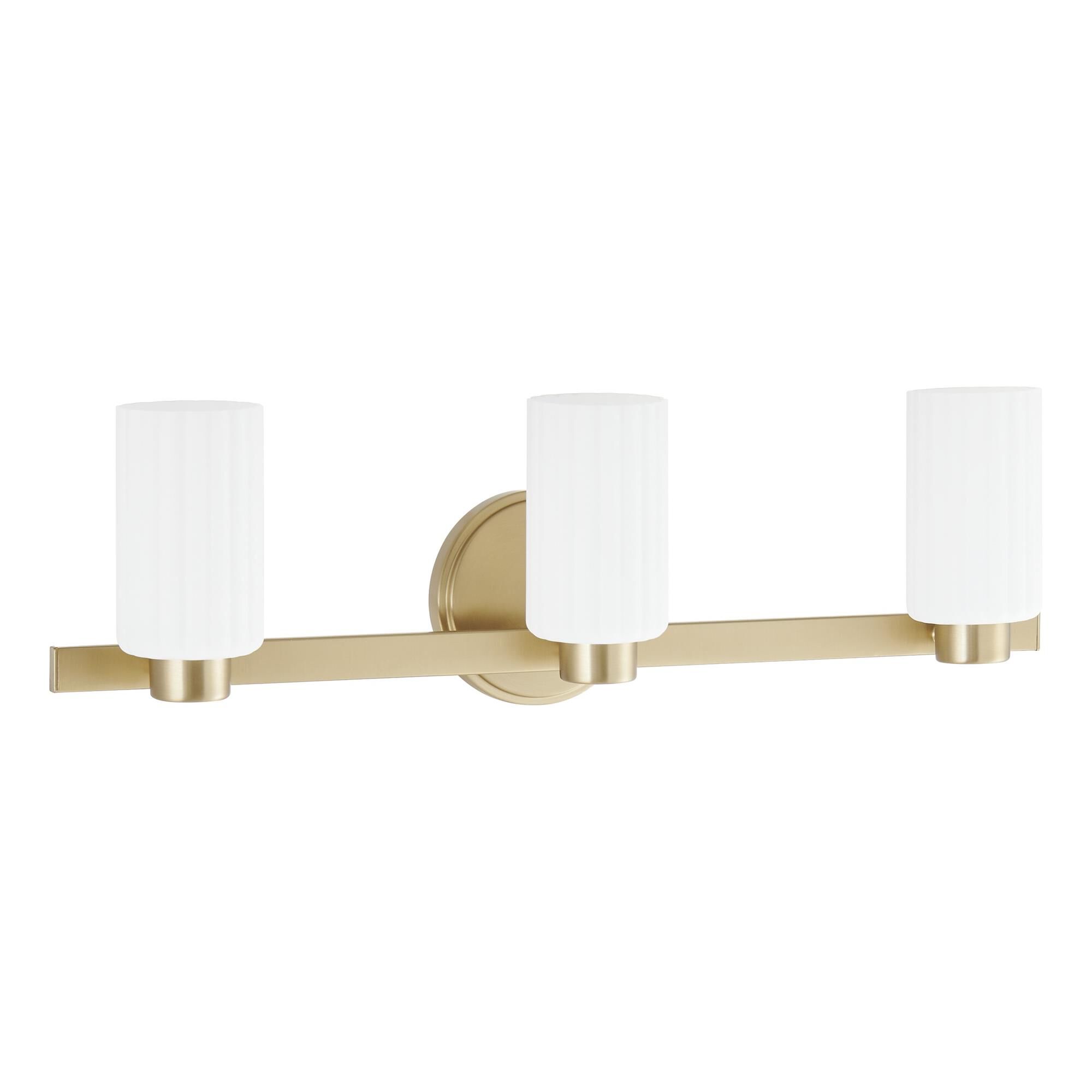 Shown in Champagne Gold finish and Etched Opal Ribbed glass