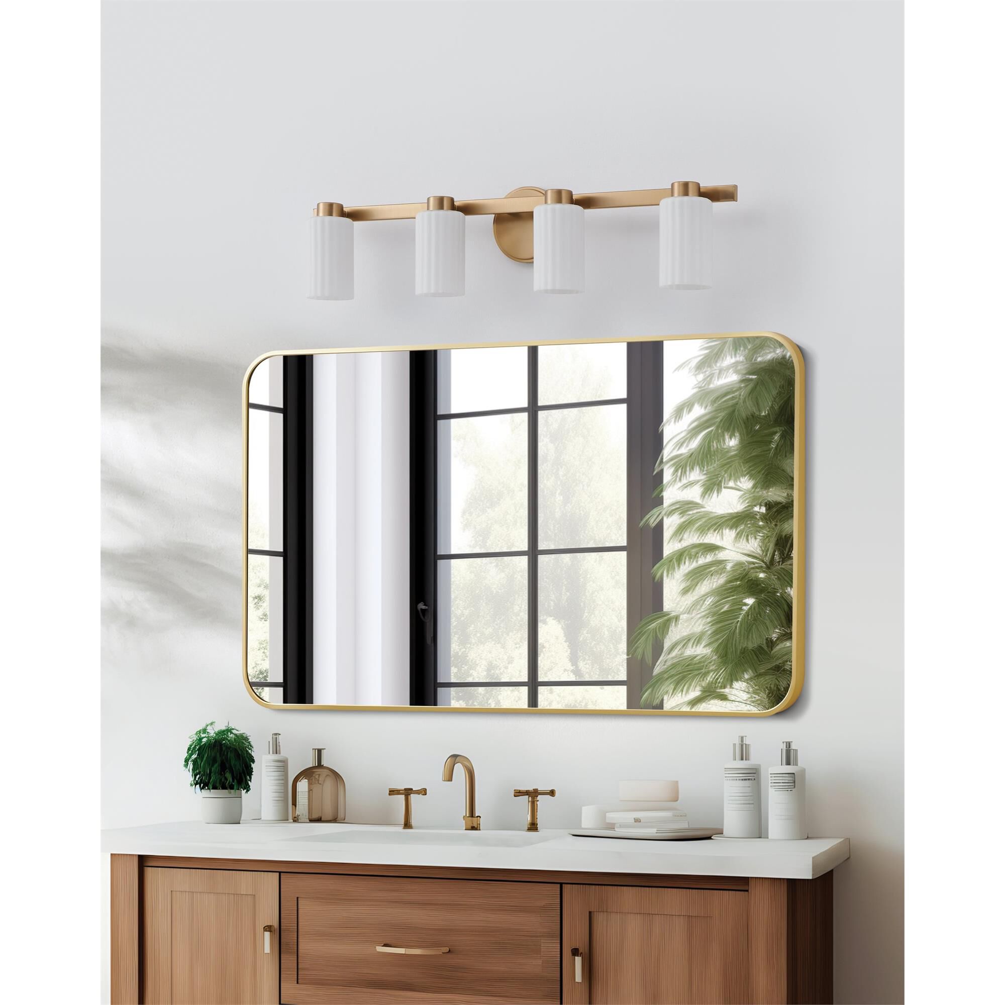 Shown in Champagne Gold finish and Etched Opal Ribbed glass