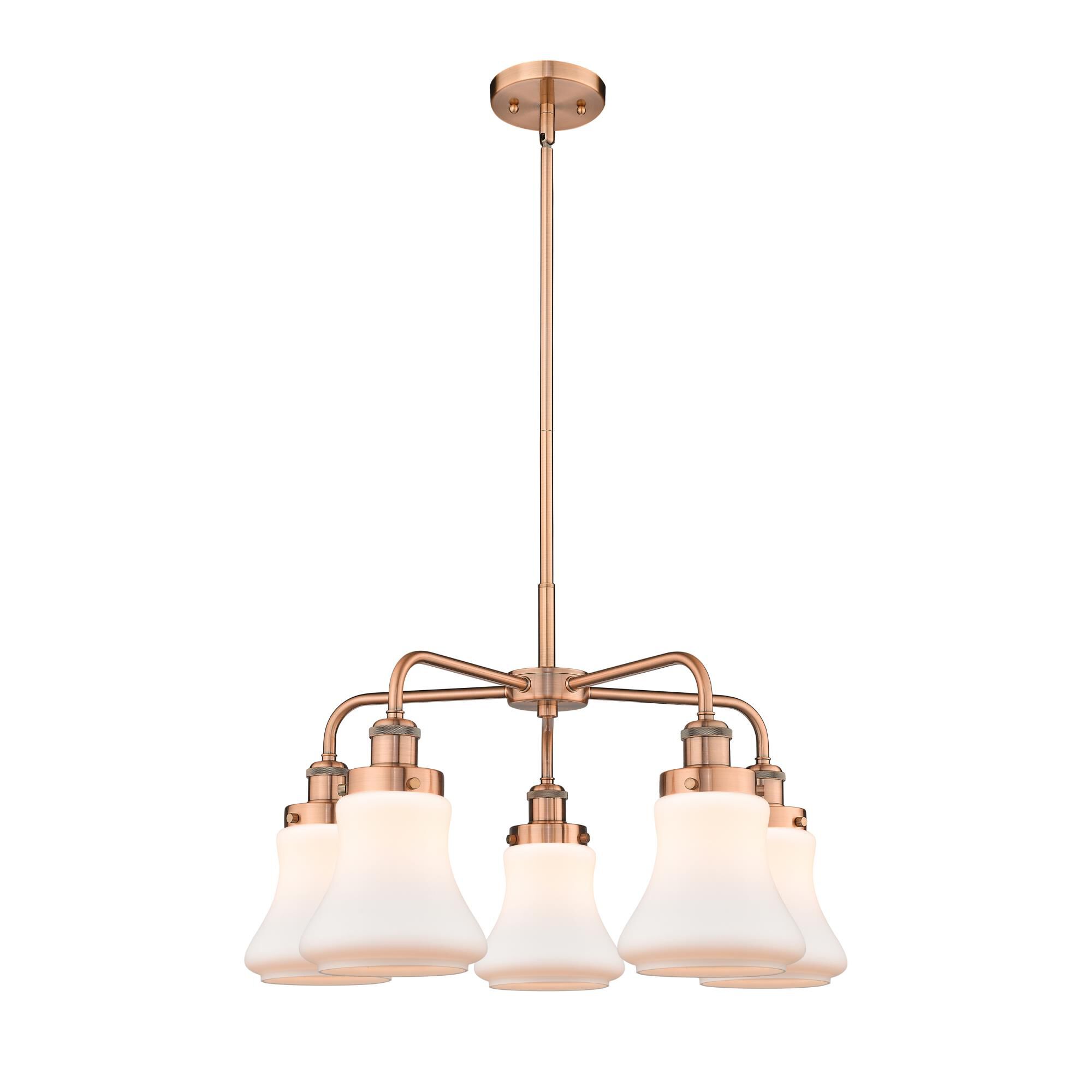 Shown in Antique Copper finish and Matte White glass