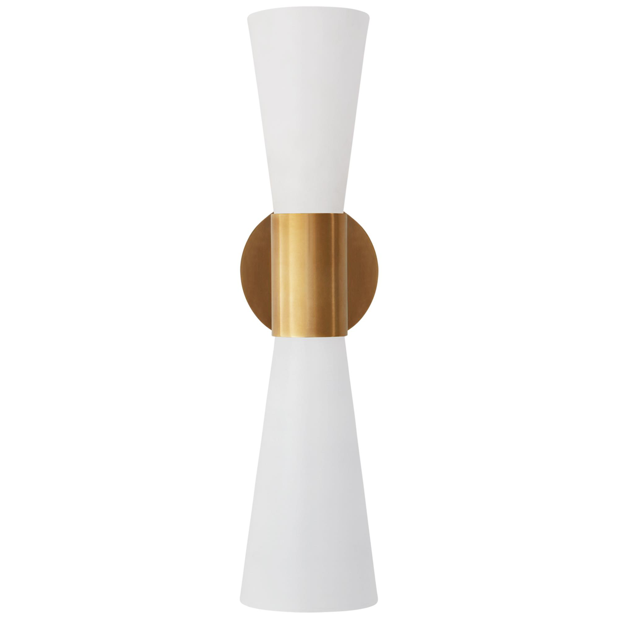 Shown in Hand-Rubbed Antique Brass finish and White glass