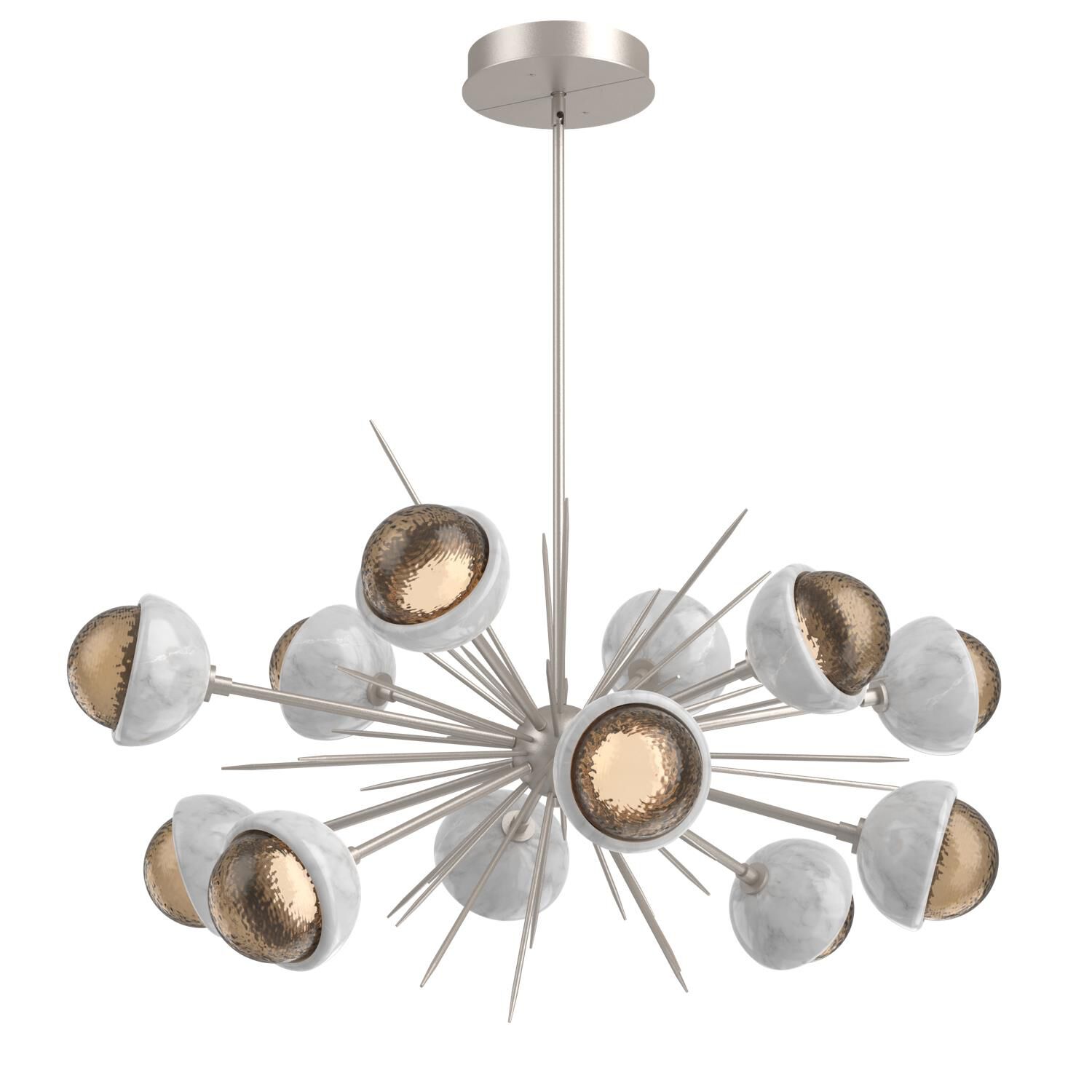 Shown in Beige Silver finish and Bronze glass and White Marble accent