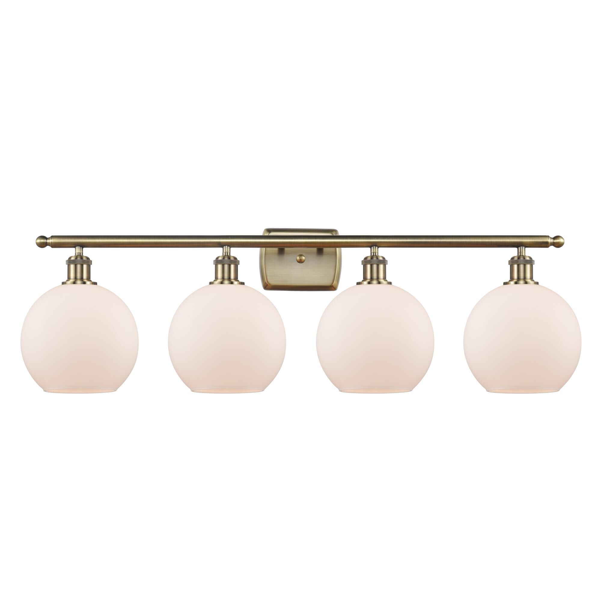 Shown in Antique Brass finish and Sphere glass and Glass shade
