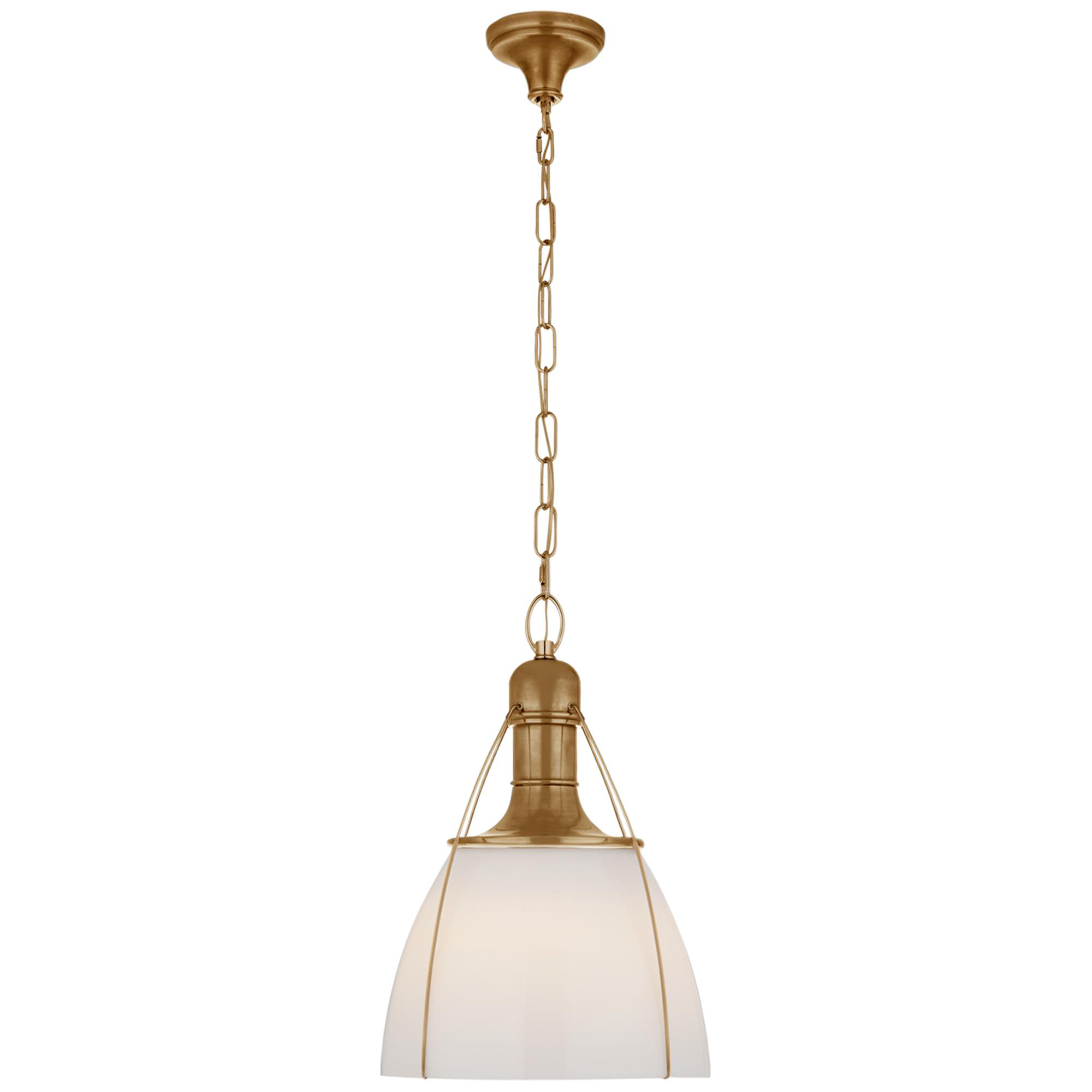 Shown in Antique-Burnished Brass finish and White glass and White Glass shade
