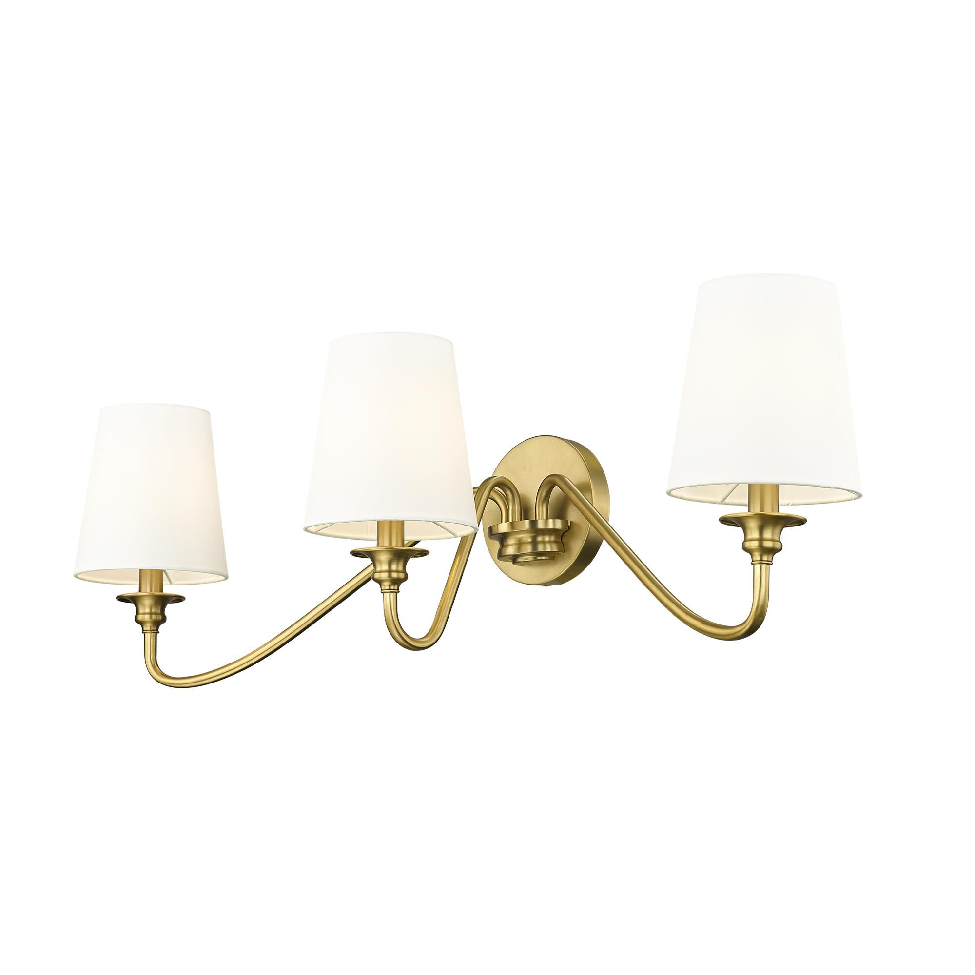 Shown in Modern Gold finish and White glass and White shade