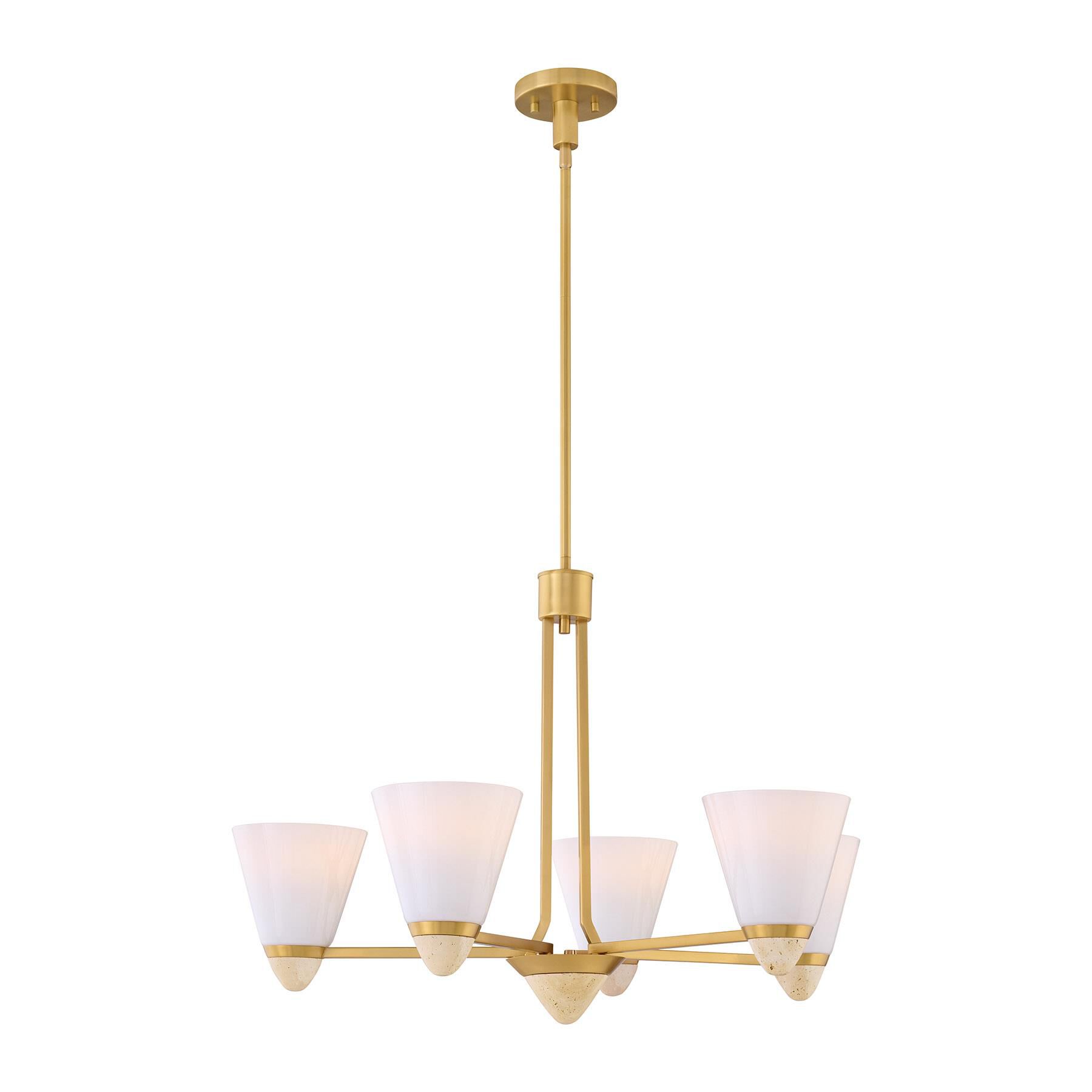 Shown in Warm Brass finish and White Opal glass