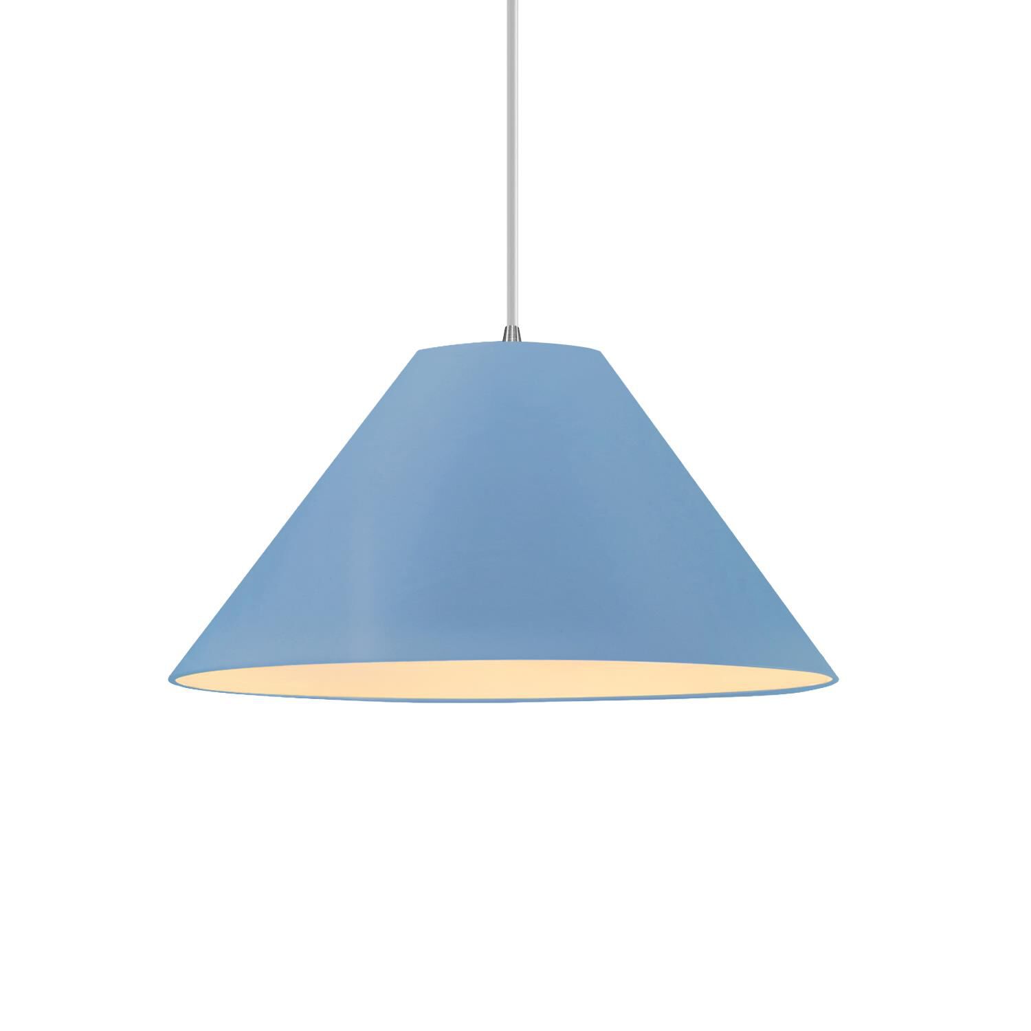 Shown in Brushed Nickel finish and Sky Blue shade