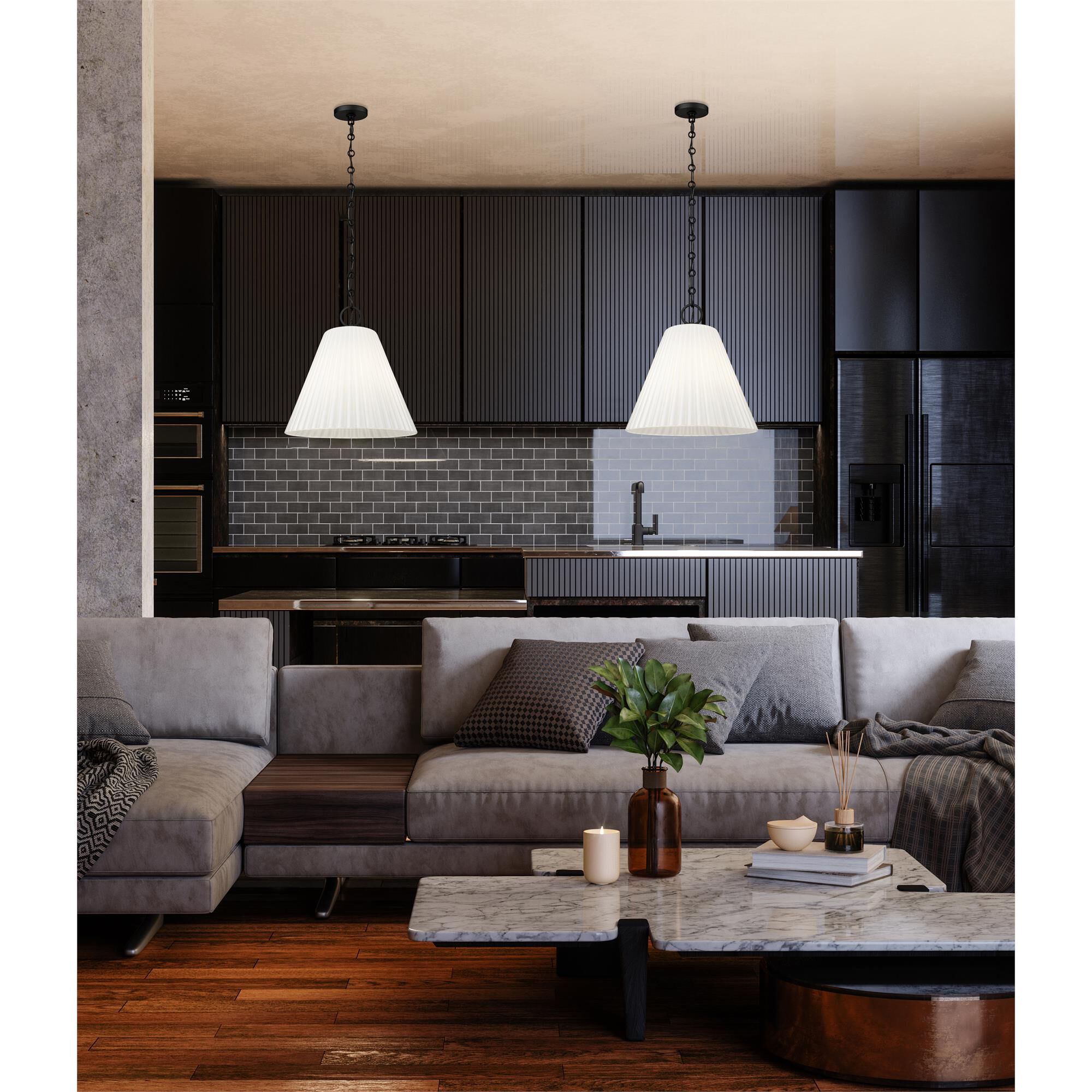 Shown in Matte Black finish and White glass and White shade
