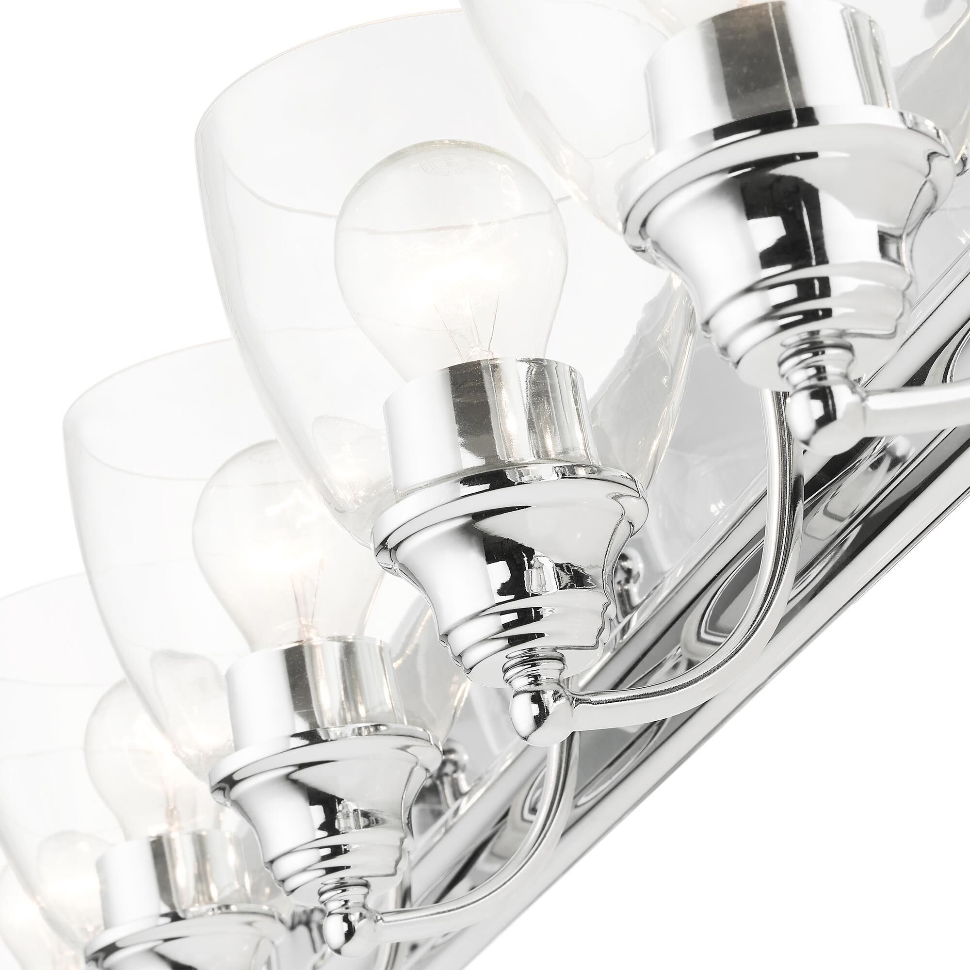Shown in Polished Chrome finish and Hand Blown Clear glass