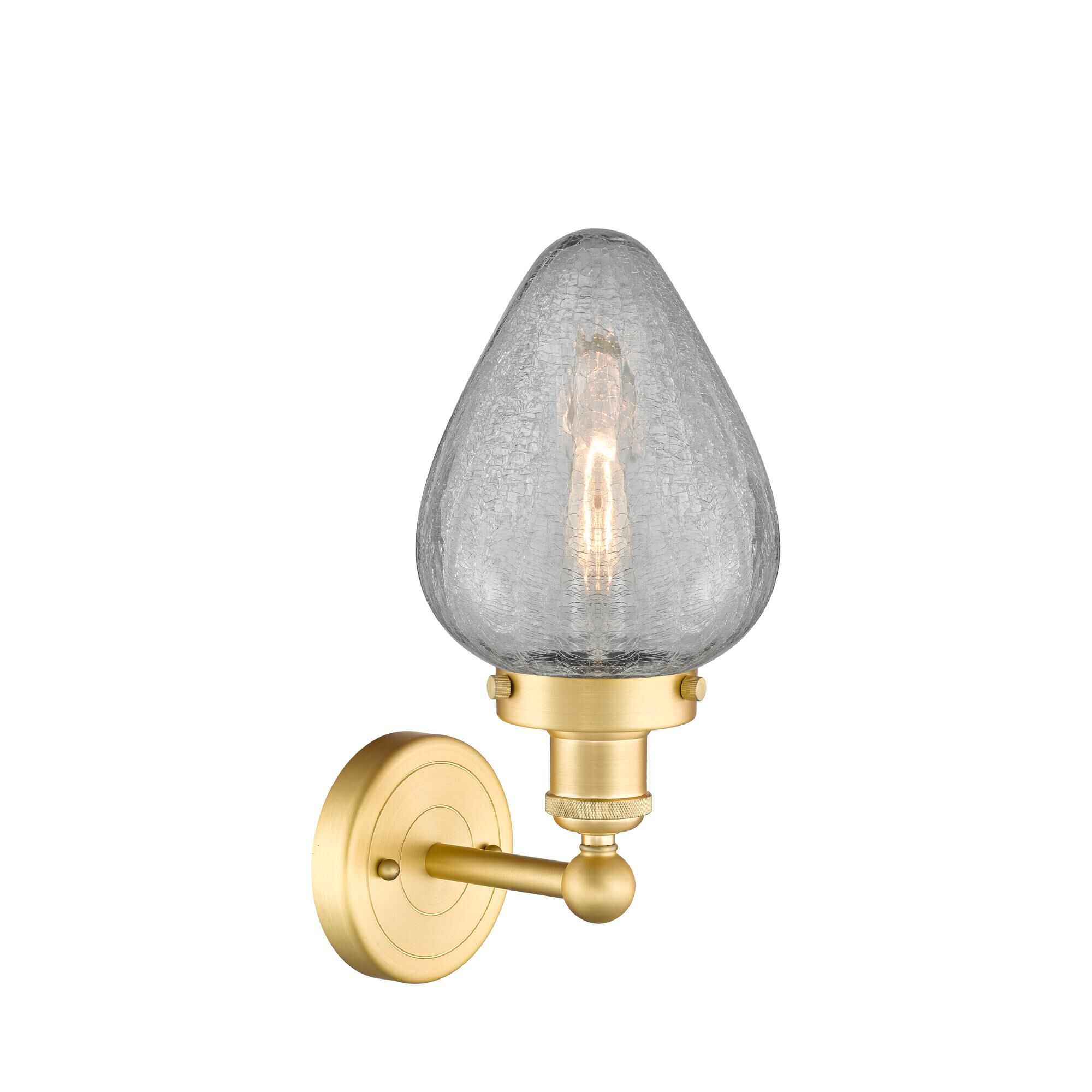 Shown in Satin Gold finish and Clear Crackled glass