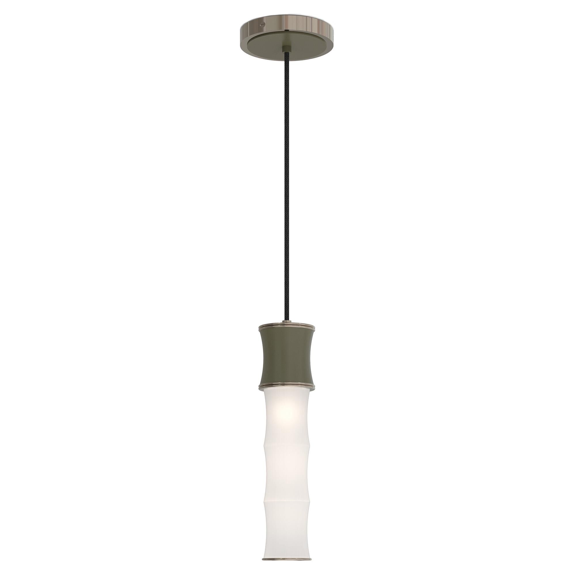 Shown in Smokey Taupe finish and White Frosted glass and Polished Nickel accent