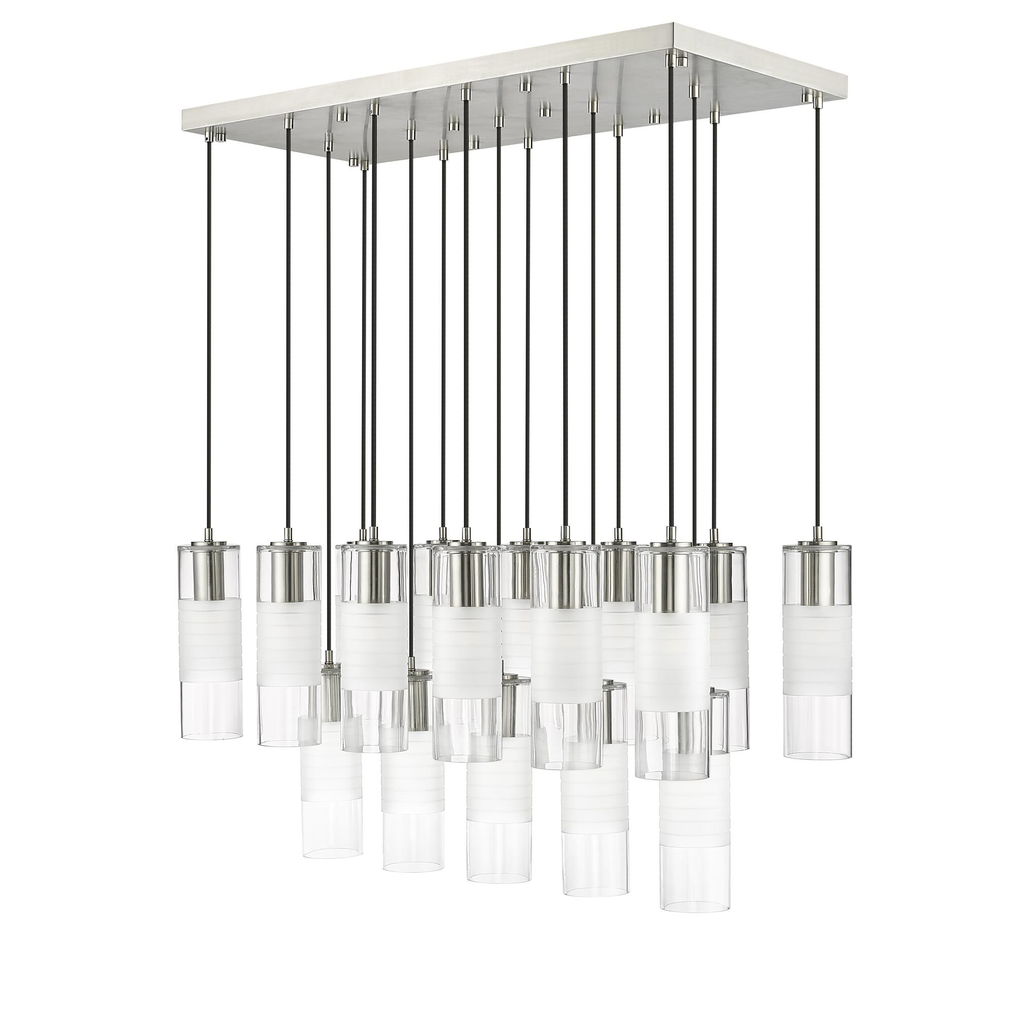 Shown in Brushed Nickel finish and Clear and Frosted glass