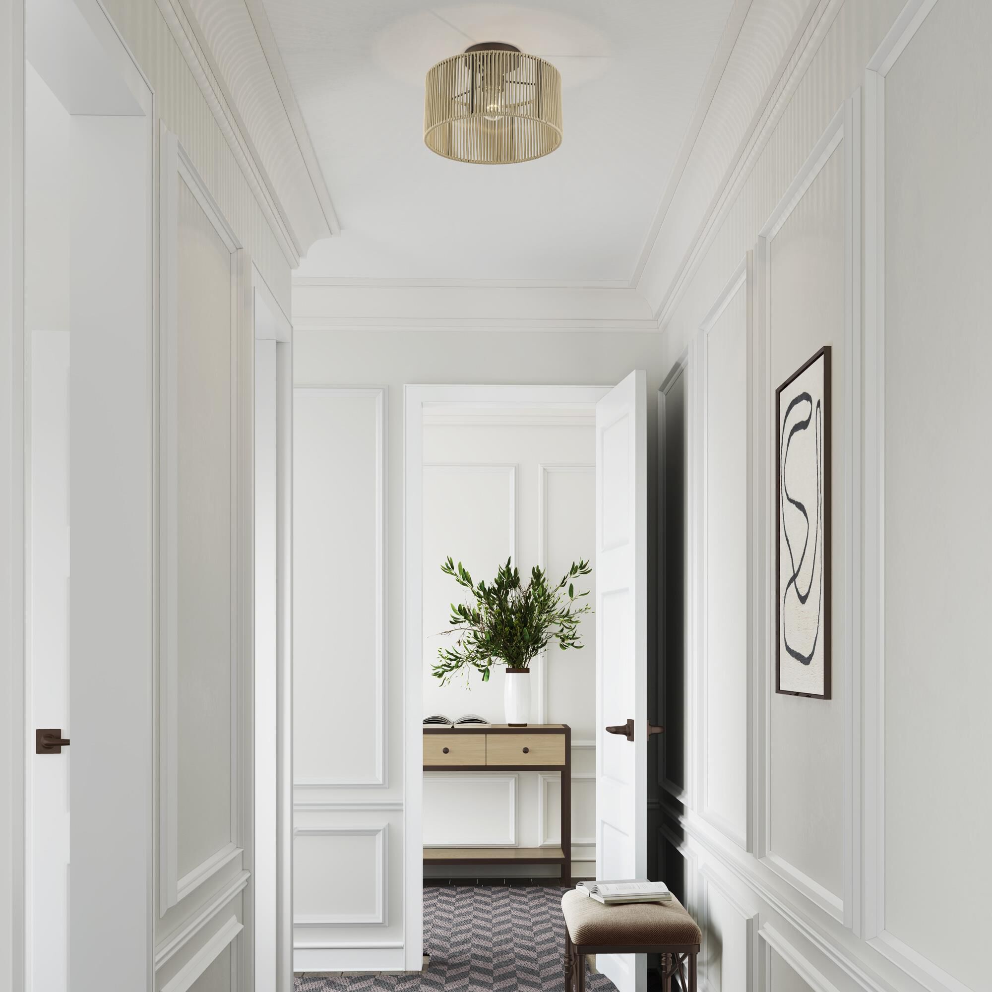 Shown in English Bronze finish and Hand-Woven Venetian Gold Color Polyester Rope shade