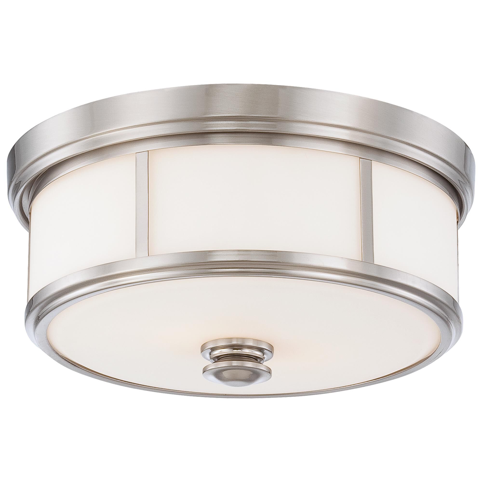 Shown in Brushed Nickel finish and Etched White glass