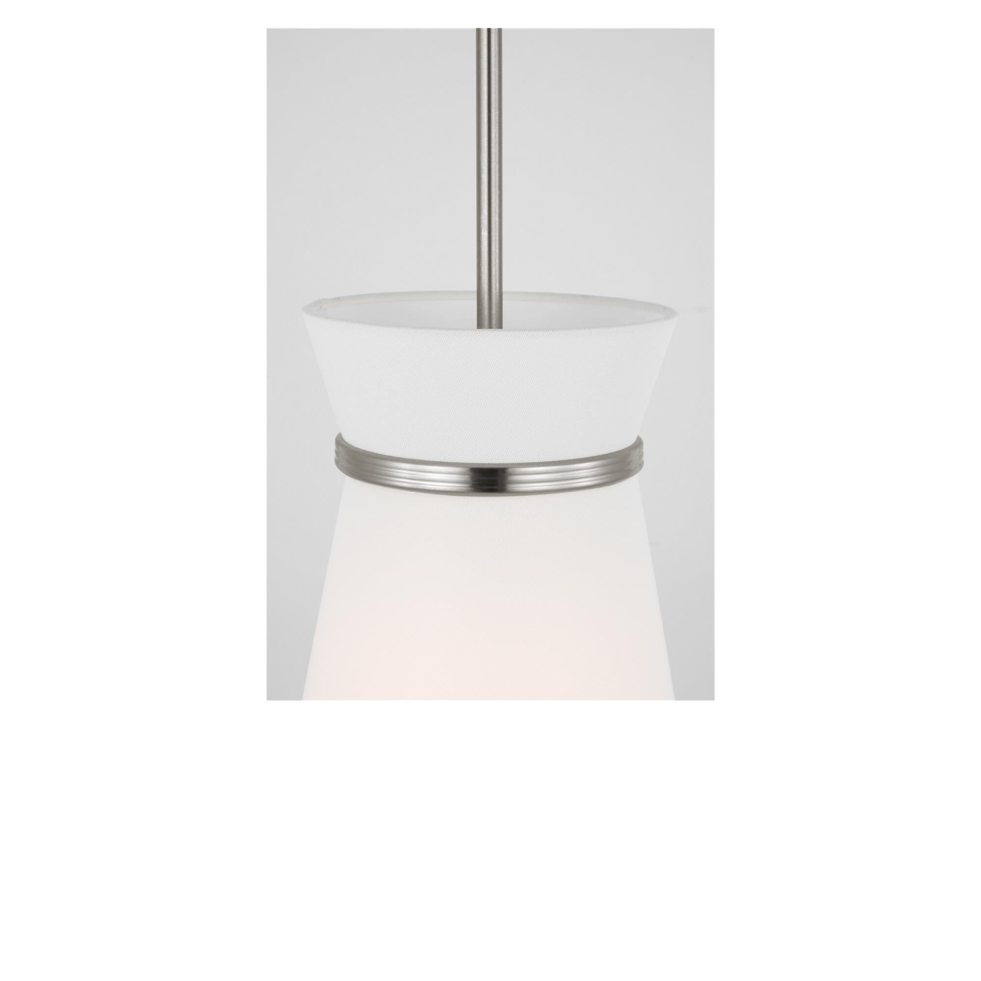 Shown in Brushed Nickel finish and White Linen shade