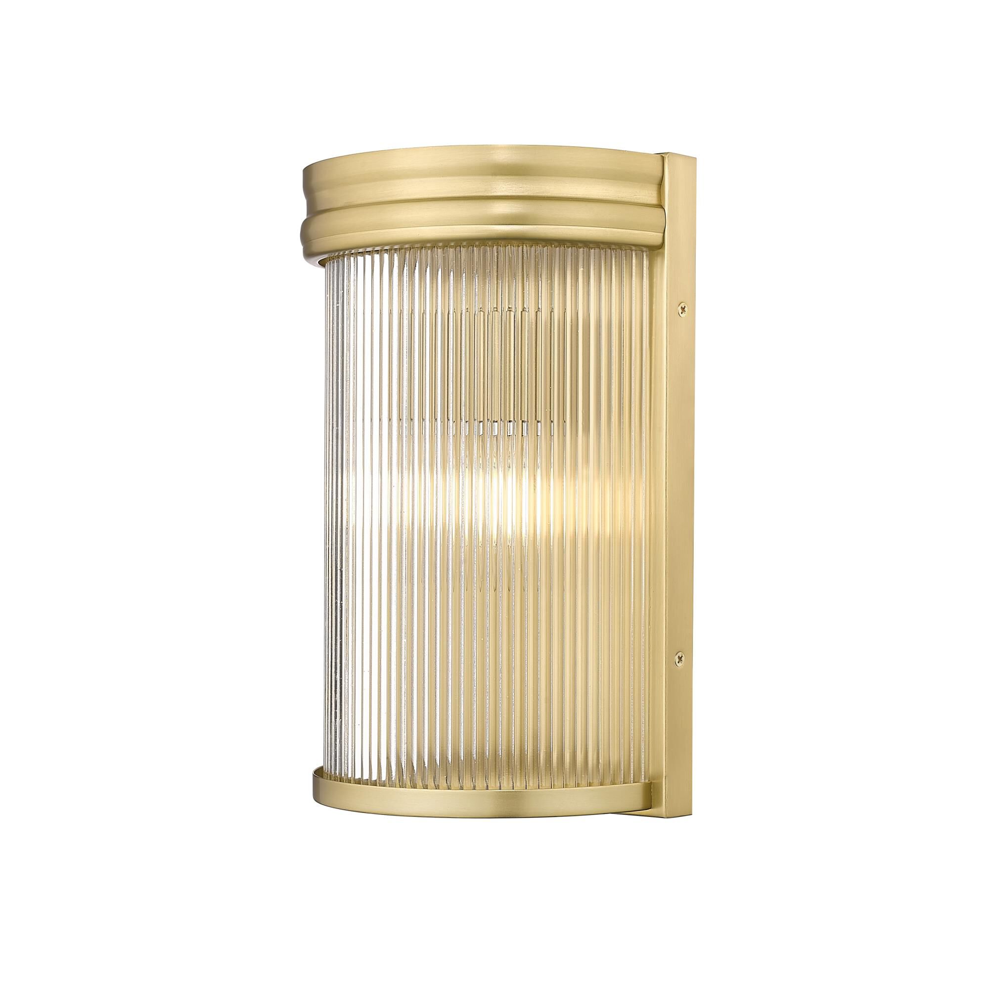 Shown in Modern Gold finish and Clear Ribbed glass and Clear Ribbed shade