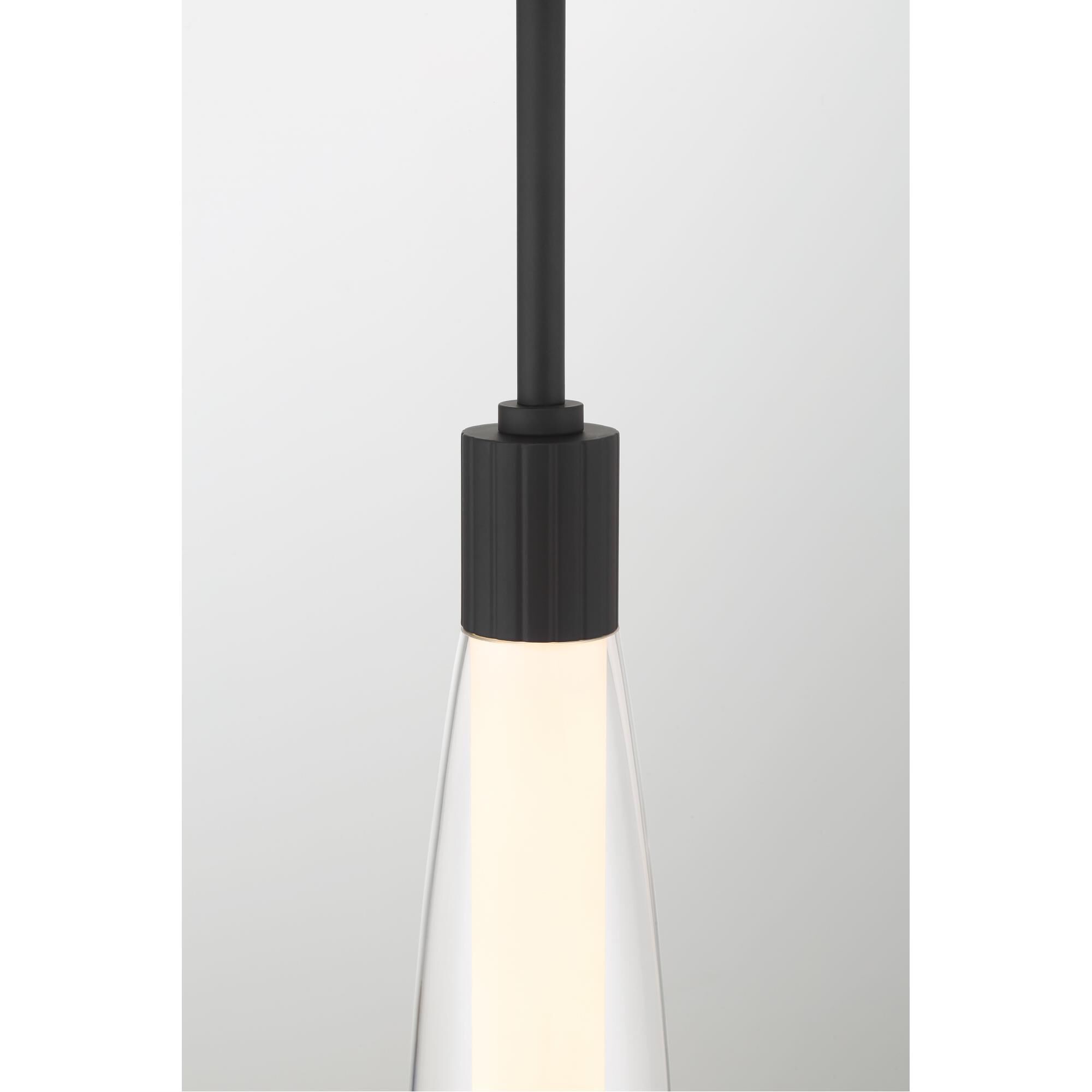 Shown in Dark Matte Black finish and Clear glass and Glass shade