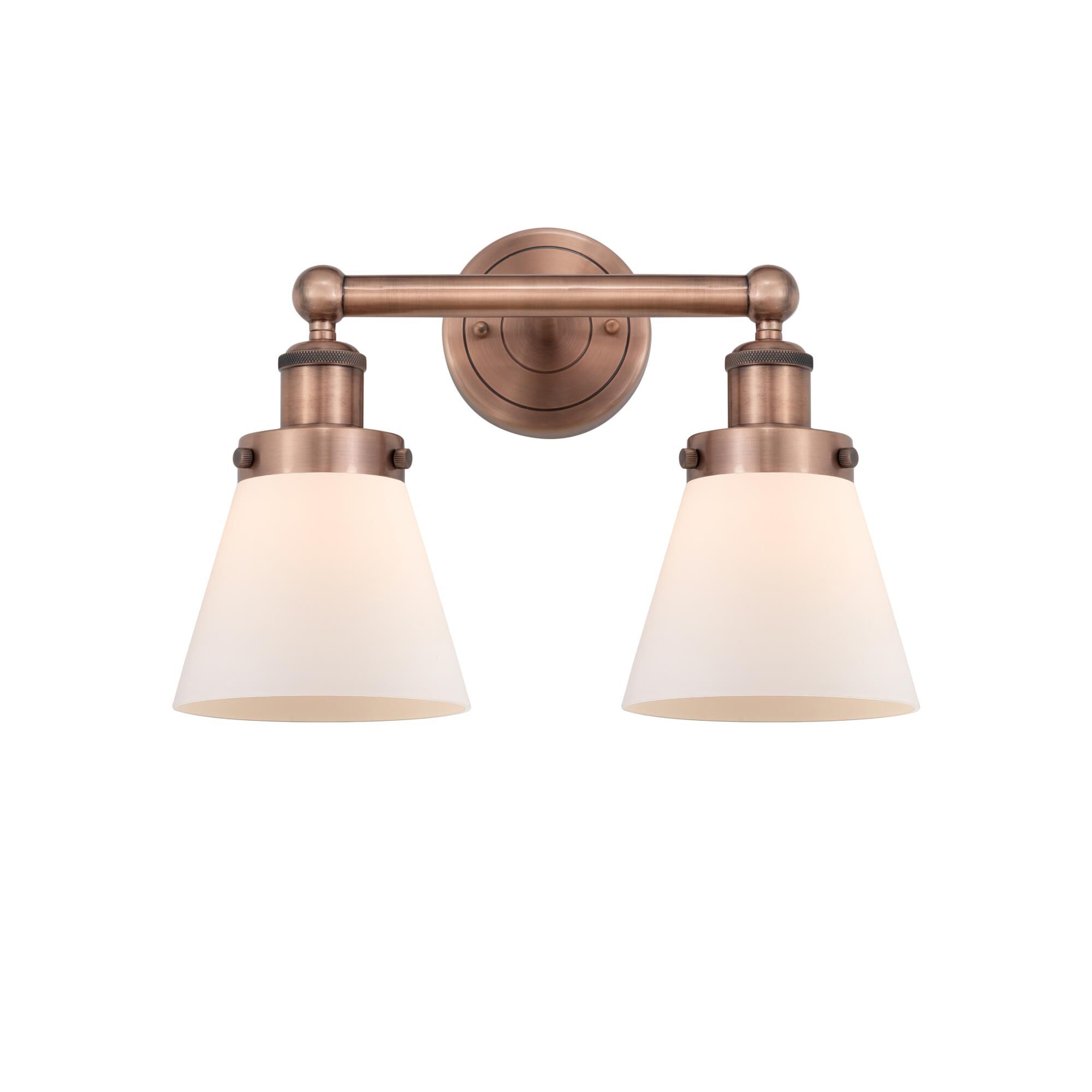 Shown in Antique Copper finish and Matte White glass
