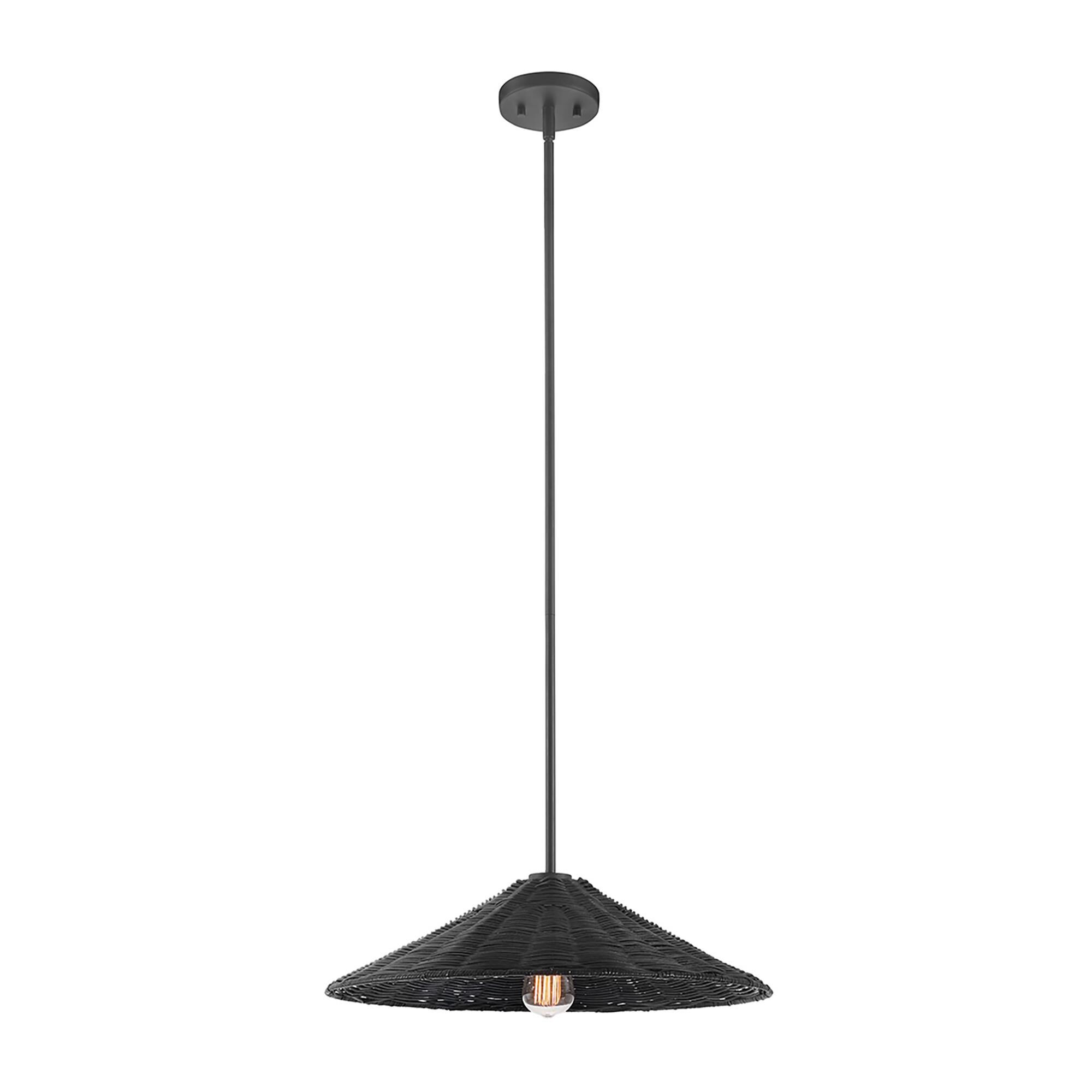 Shown in Matte Black finish and Natural Rattan shade