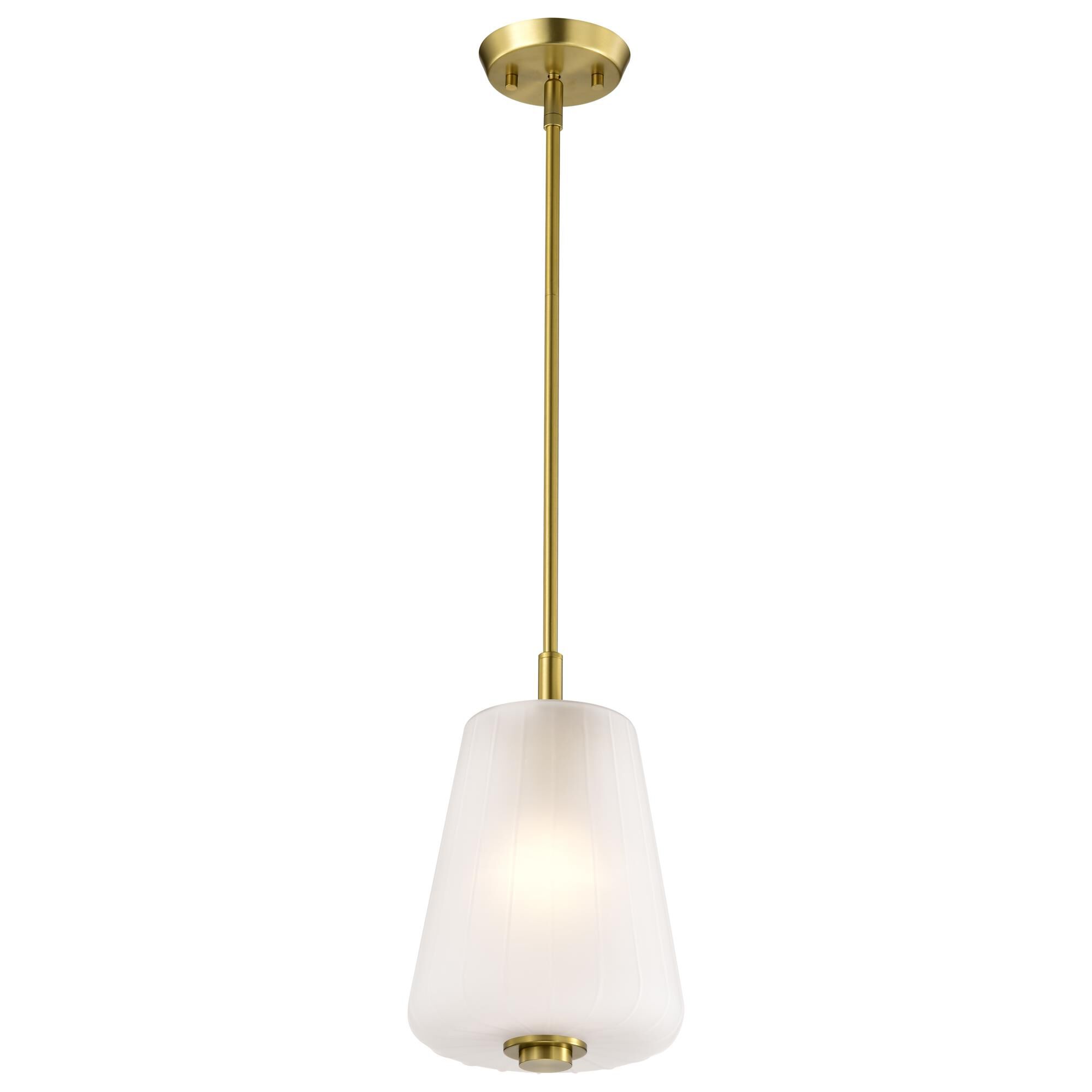 Shown in Vintage Brass finish and Etched White glass