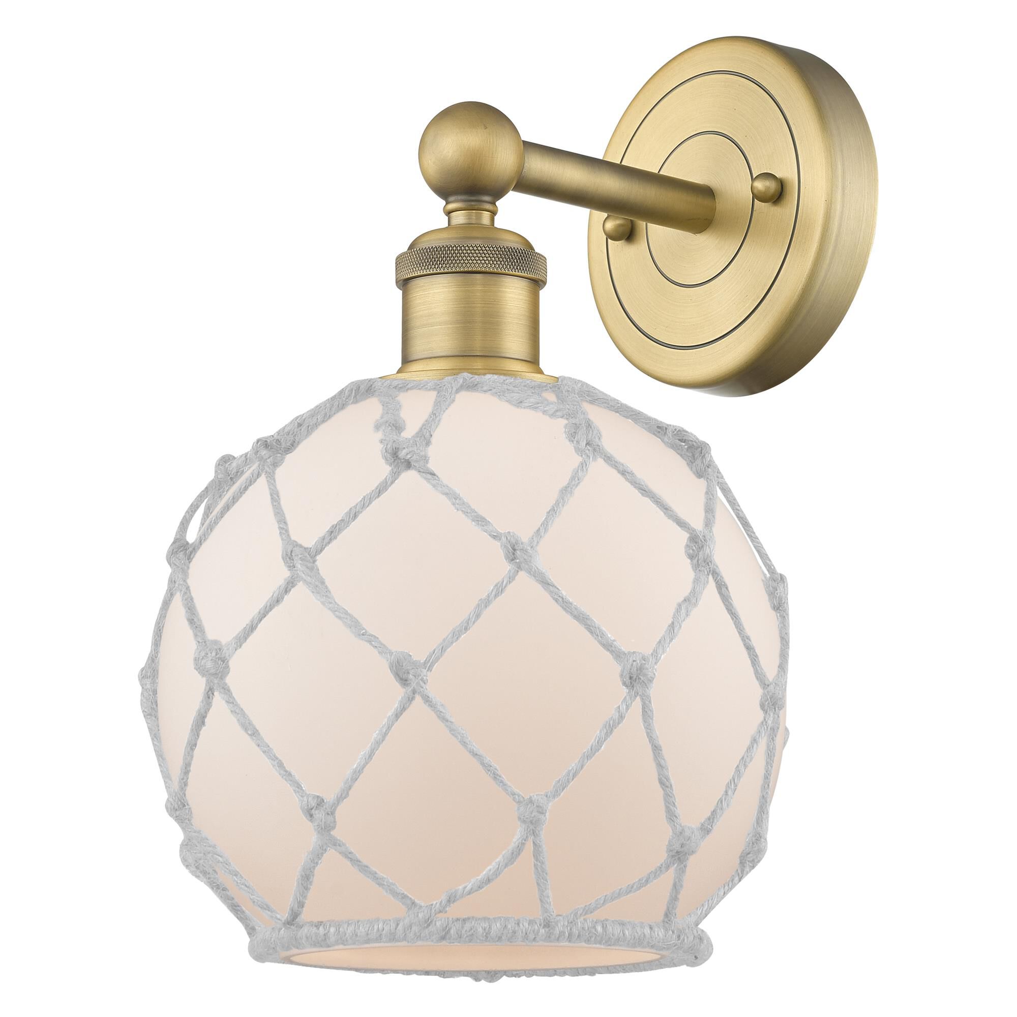 Shown in Brushed Brass finish and White with White Rope glass