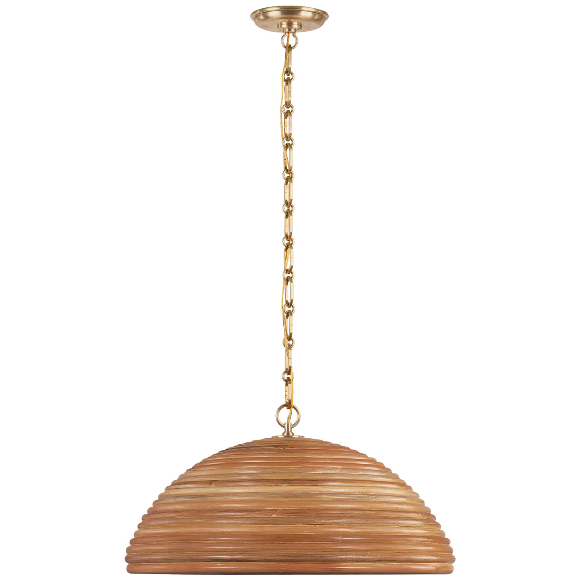 Shown in Hand-Rubbed Antique Brass finish and Natural Rattan shade