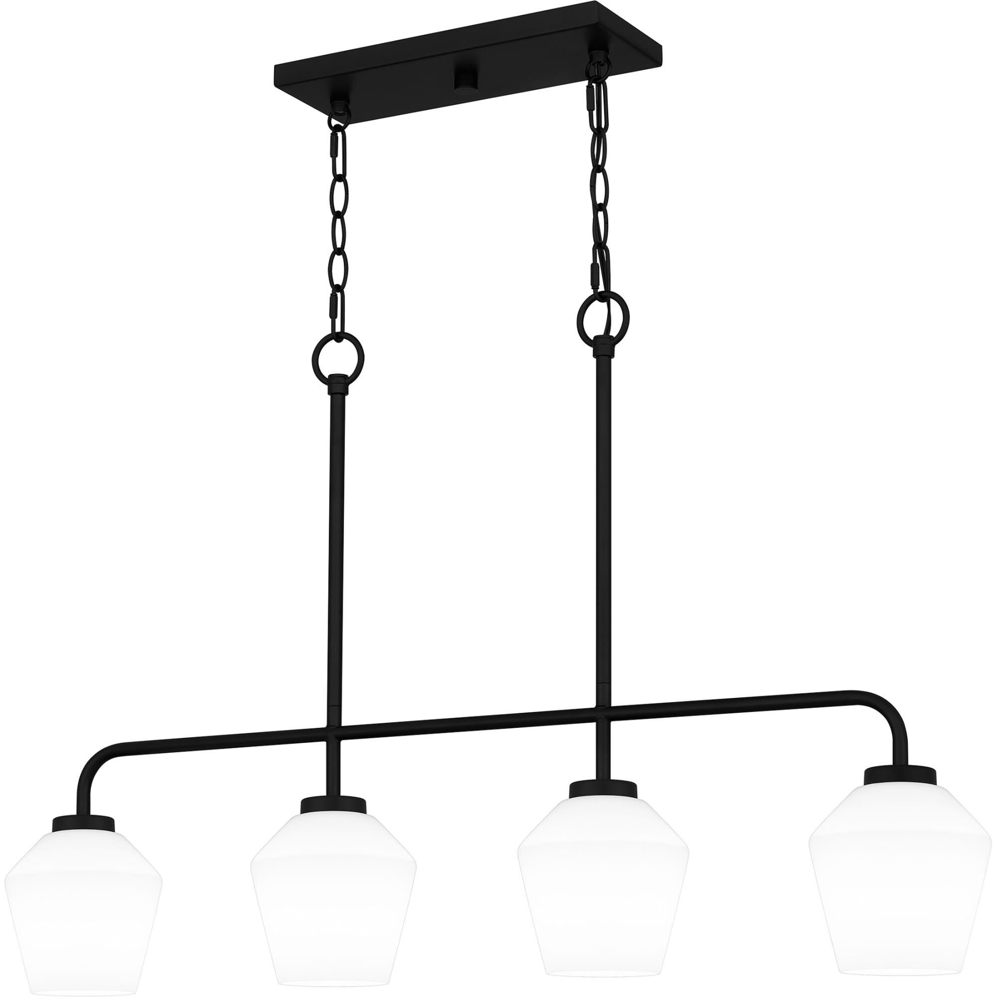 Shown in Matte Black finish and Opal Etched glass and Opal Etched Glass shade