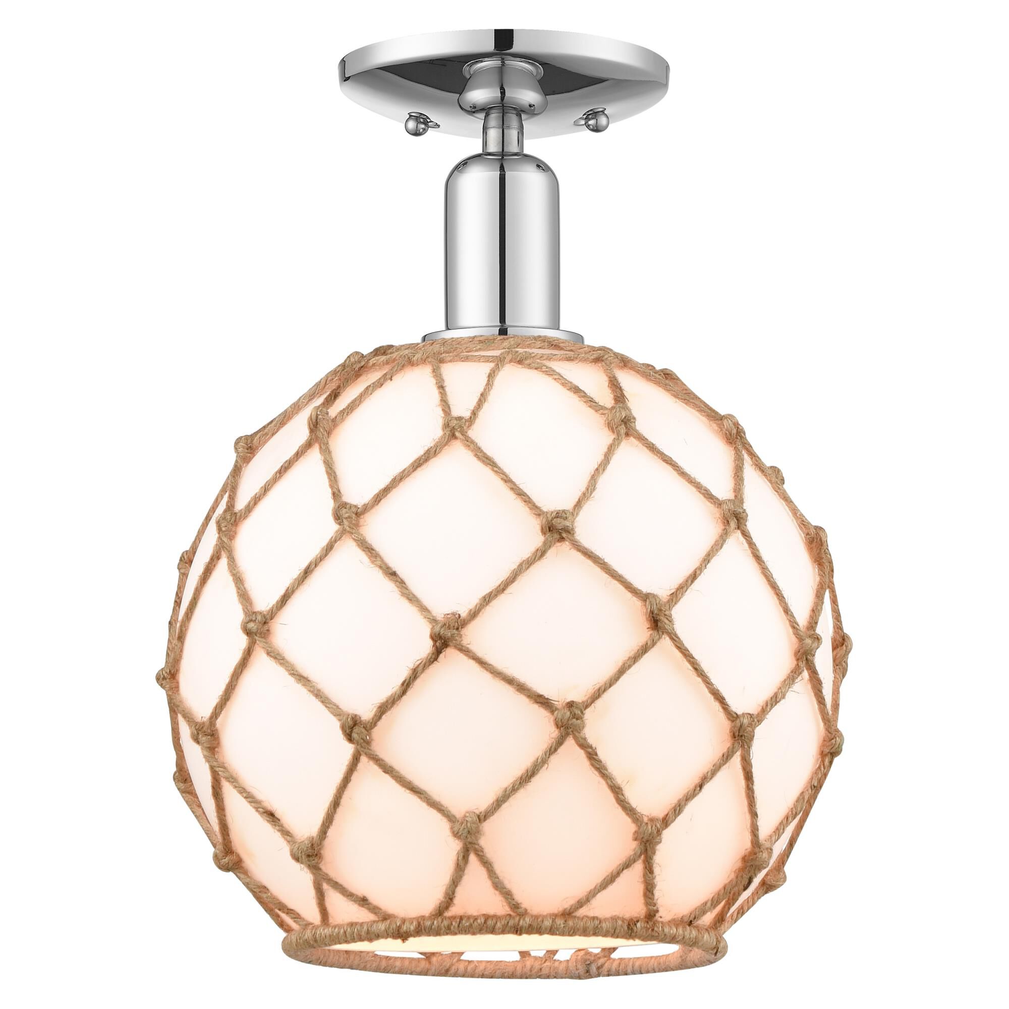 Shown in Polished Chrome finish and White with Brown Rope glass