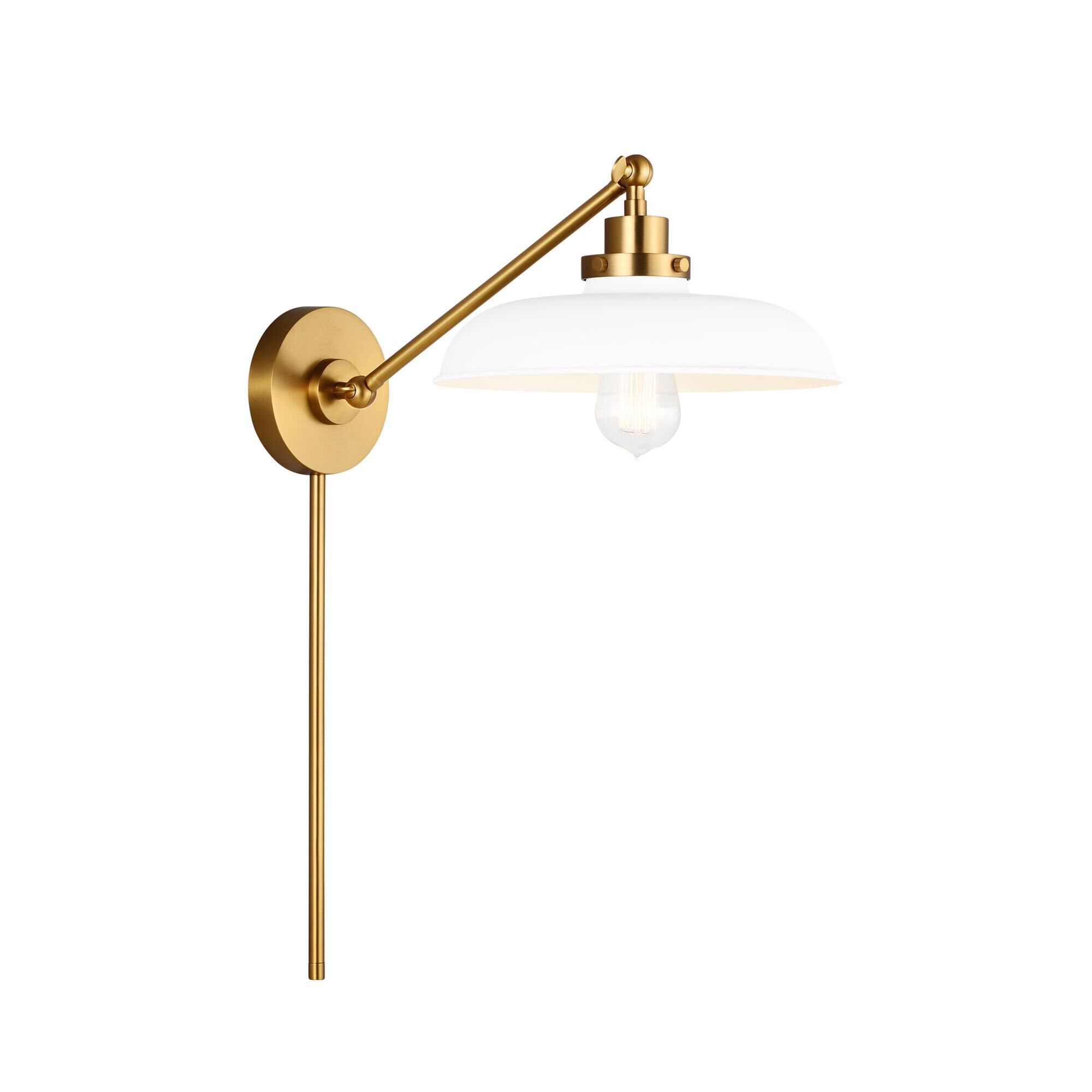 Shown in Matte White And Burnished Brass finish and Matte White Steel shade