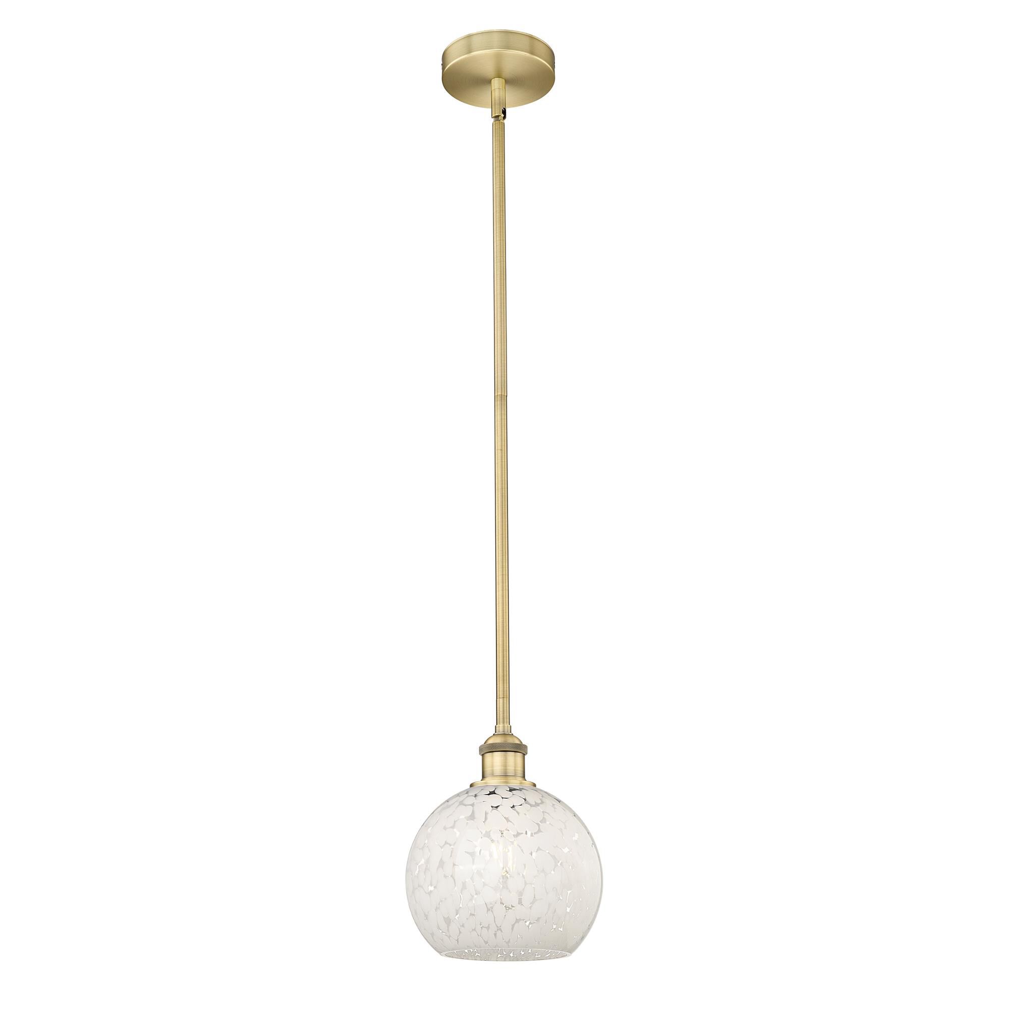 Shown in Brushed Brass finish and White Mouchette glass