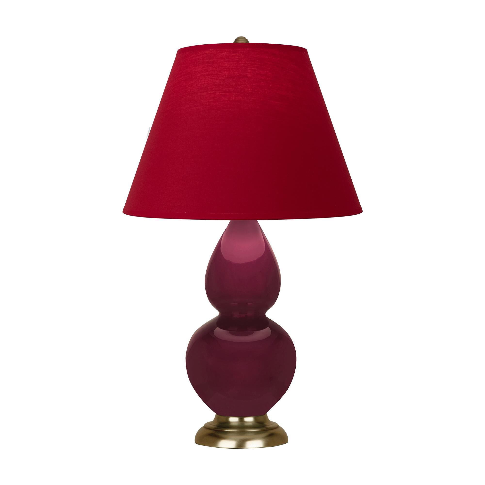Shown in Sugar Plum finish and Rose Red with Ink Black Lining shade and Antique Brass accent