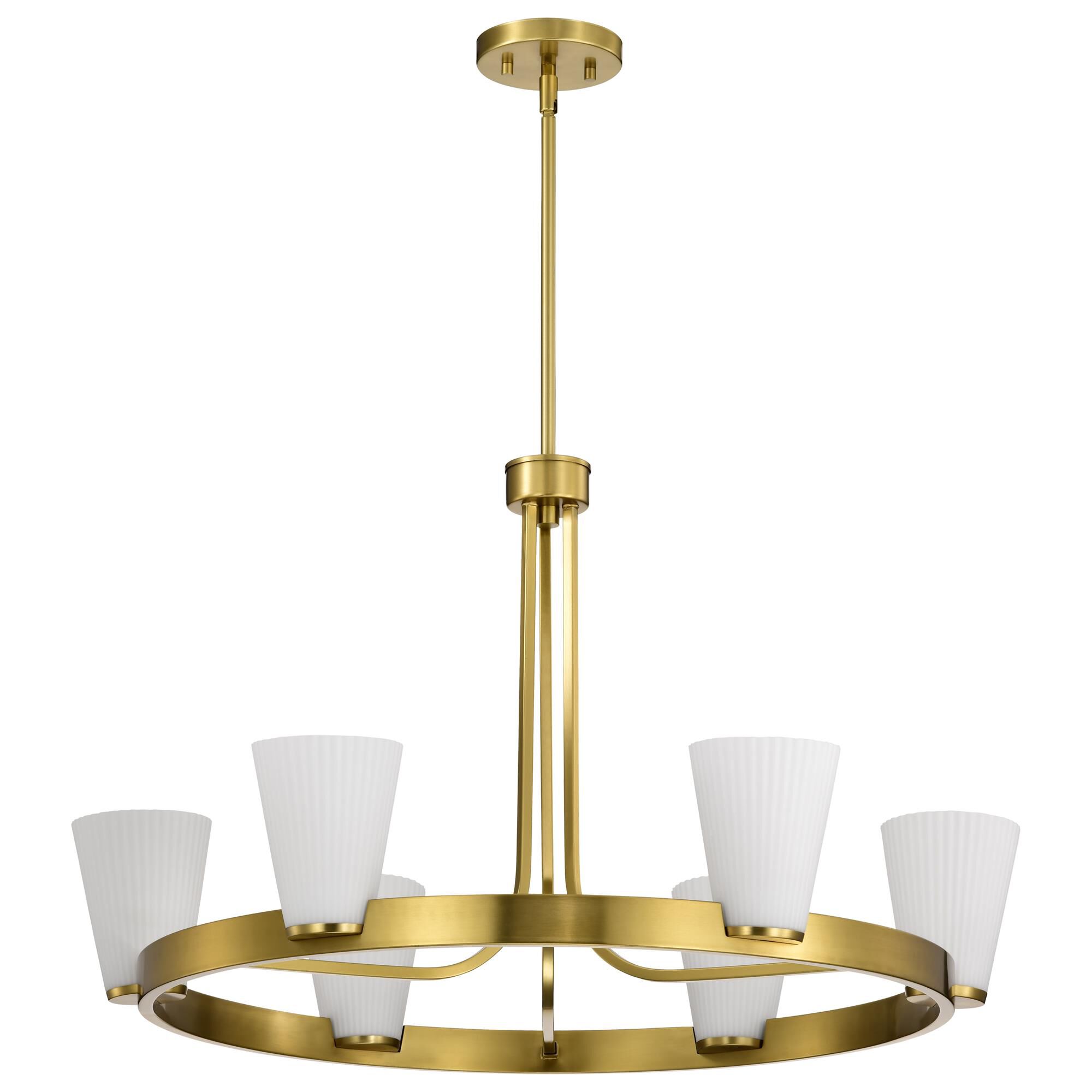 Shown in Burnished Brass finish and Ribbed White glass