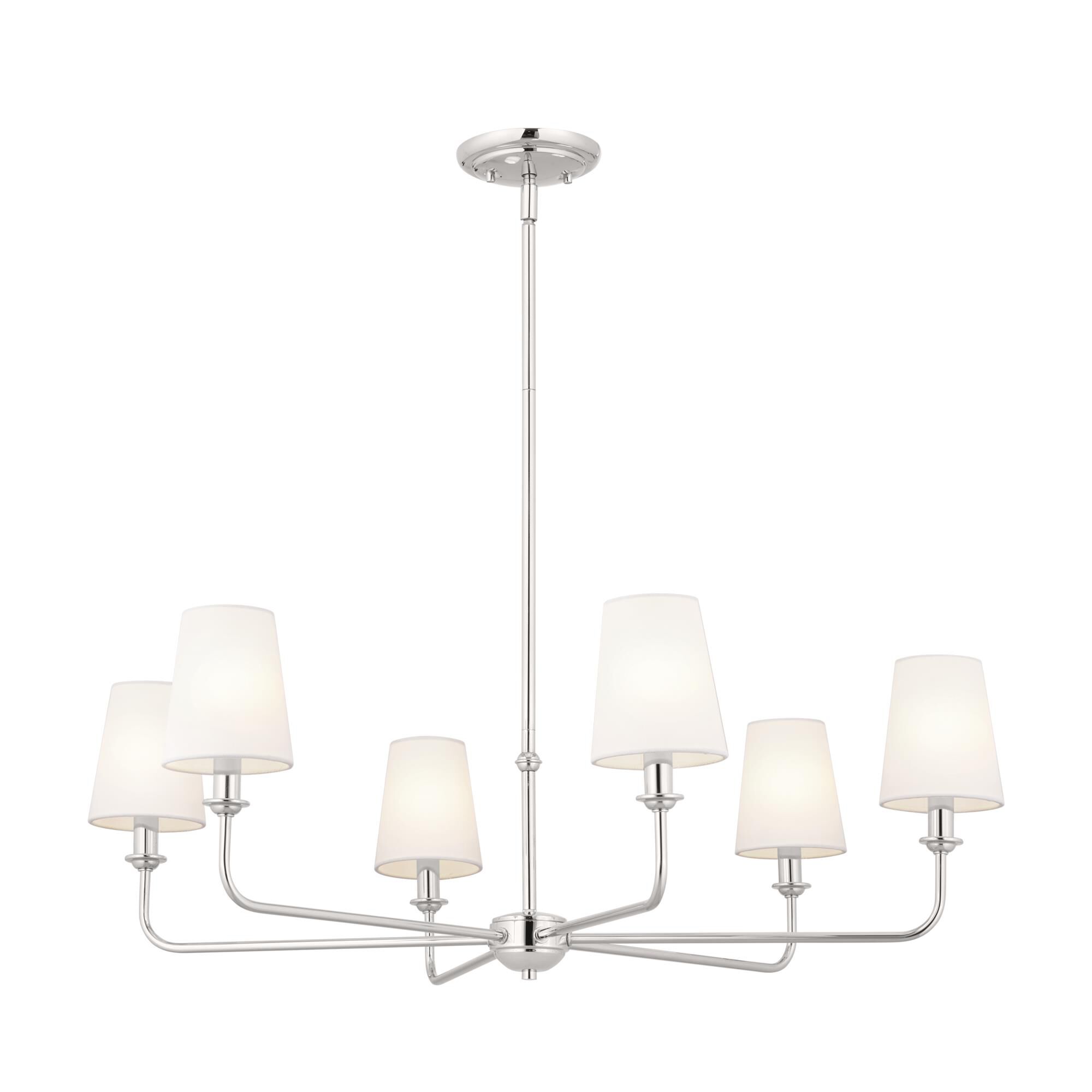 Shown in Polished Nickel finish and Fabric and Bell shade