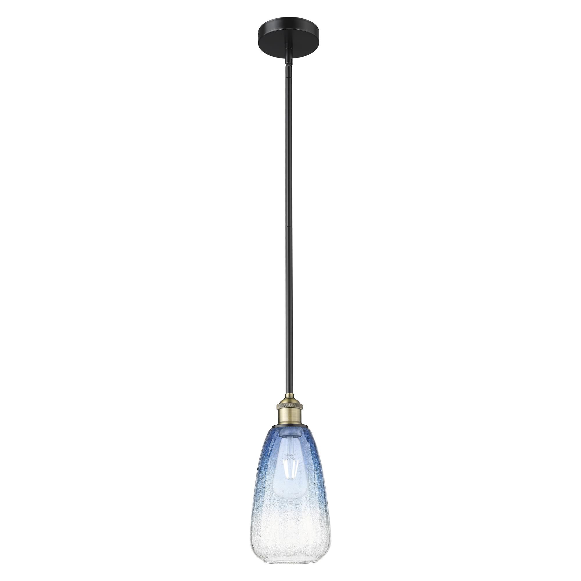 Shown in Black Antique Brass finish and Sapphire Blue glass