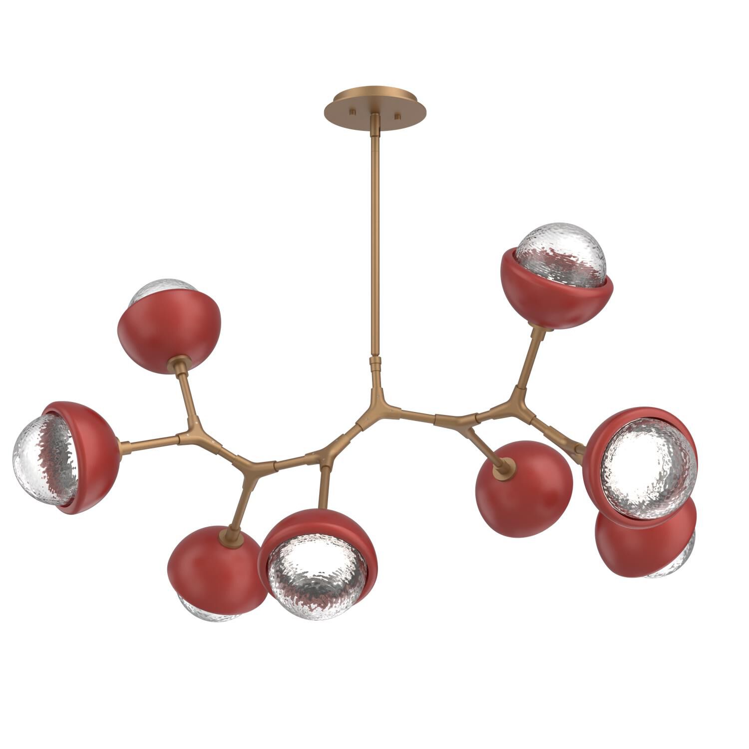 Shown in Novel Brass finish and Clear glass and Cinnamon Red accent
