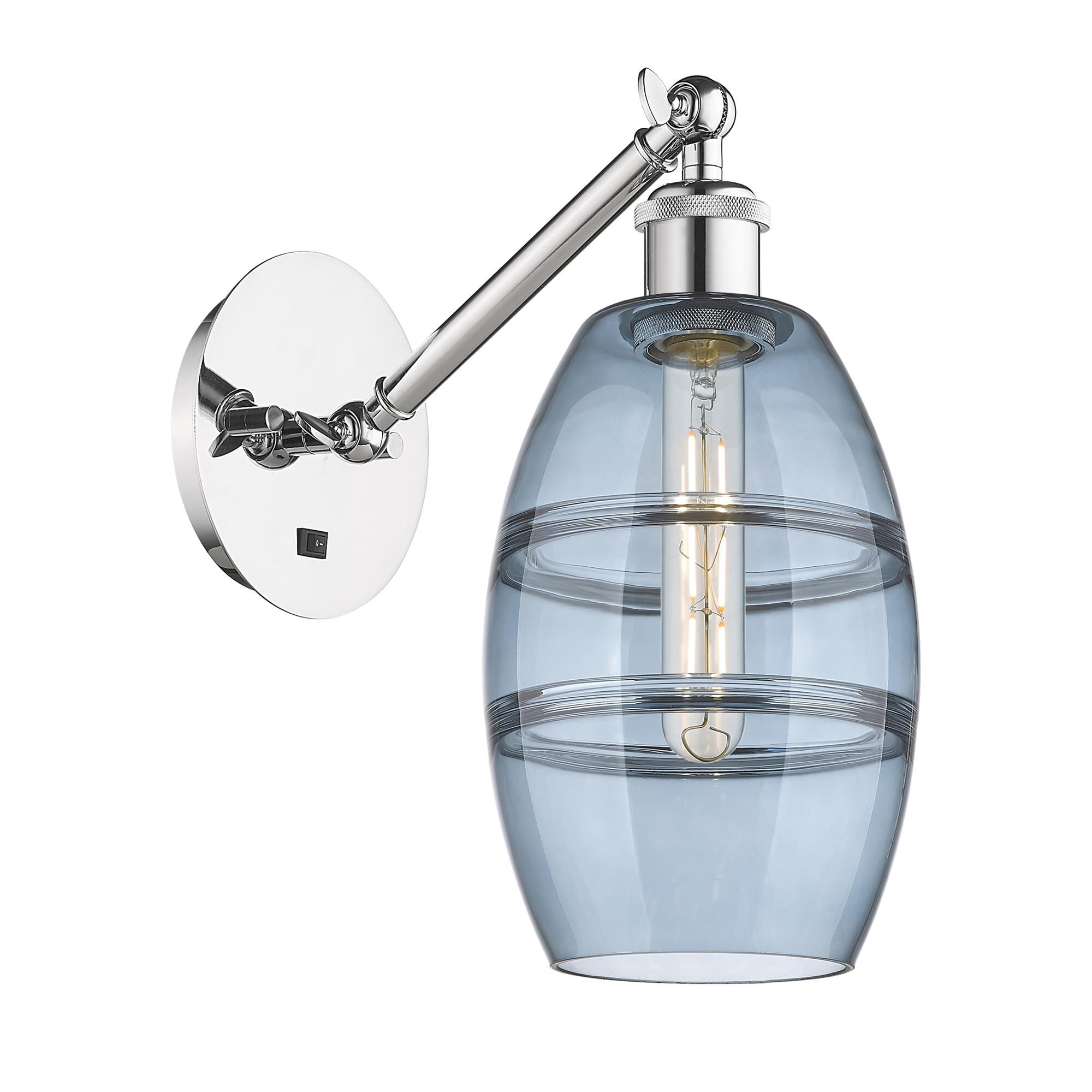 Shown in Polished Chrome finish and Princess Blue glass