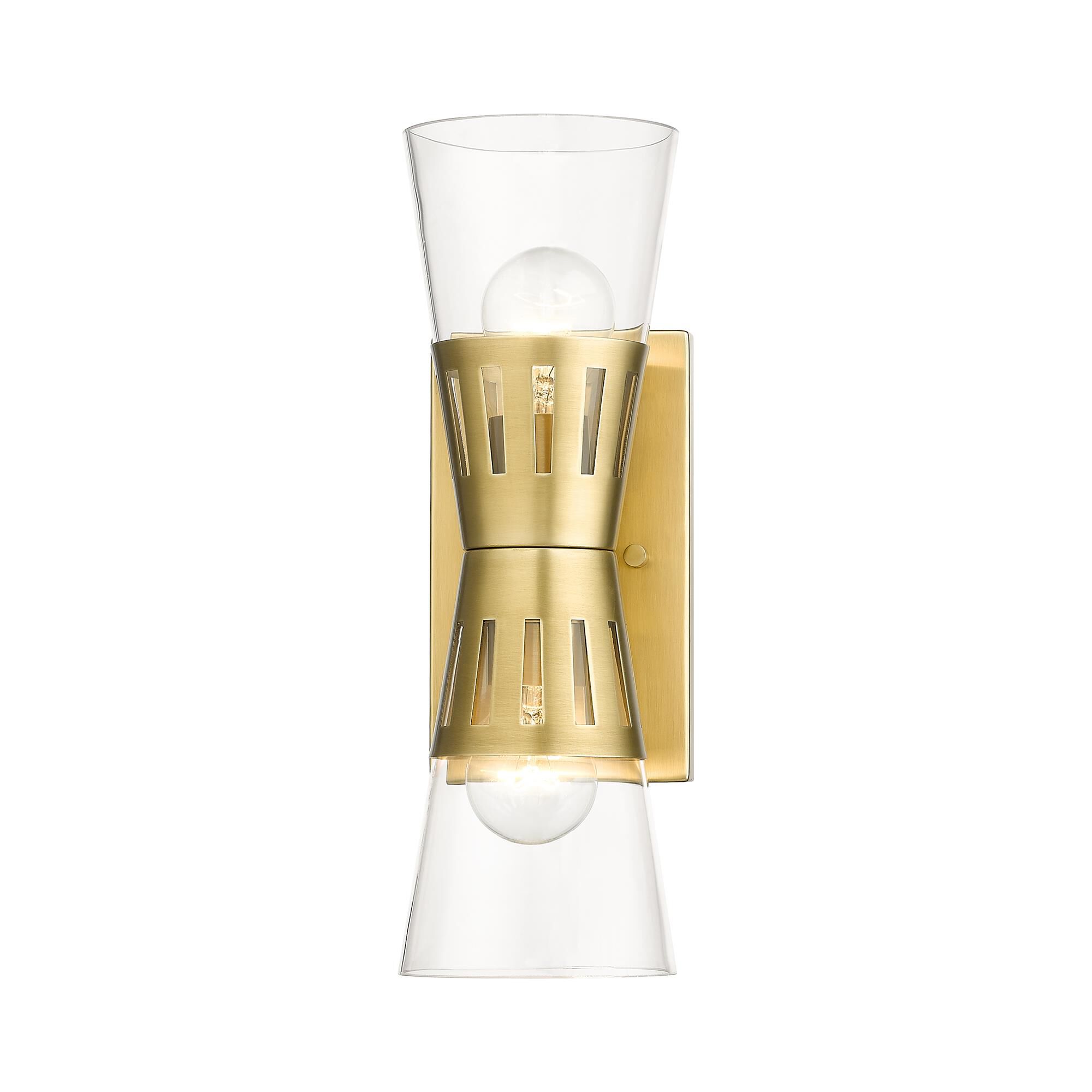 Shown in Natural Brass finish and Hand Blown Clear glass