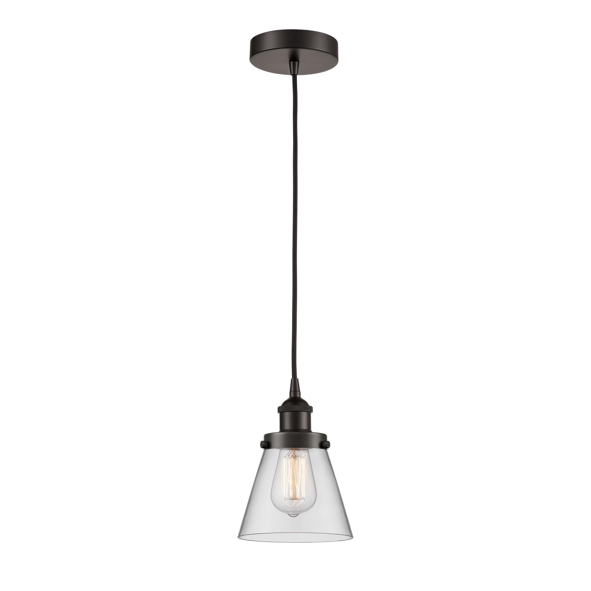 Shown in Oil Rubbed Bronze finish and Clear Small Cone glass