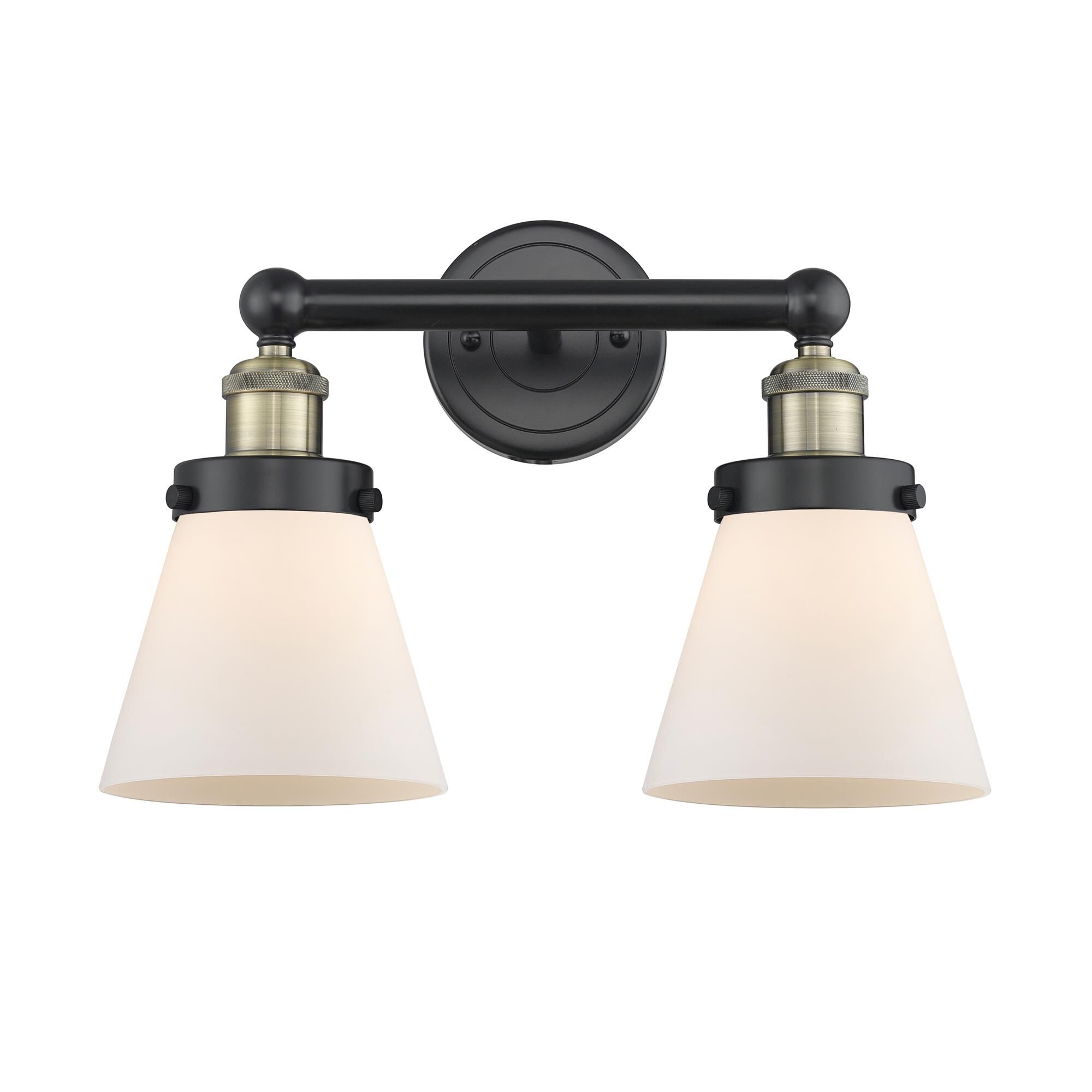 Shown in Black Antique Brass finish and Matte White glass